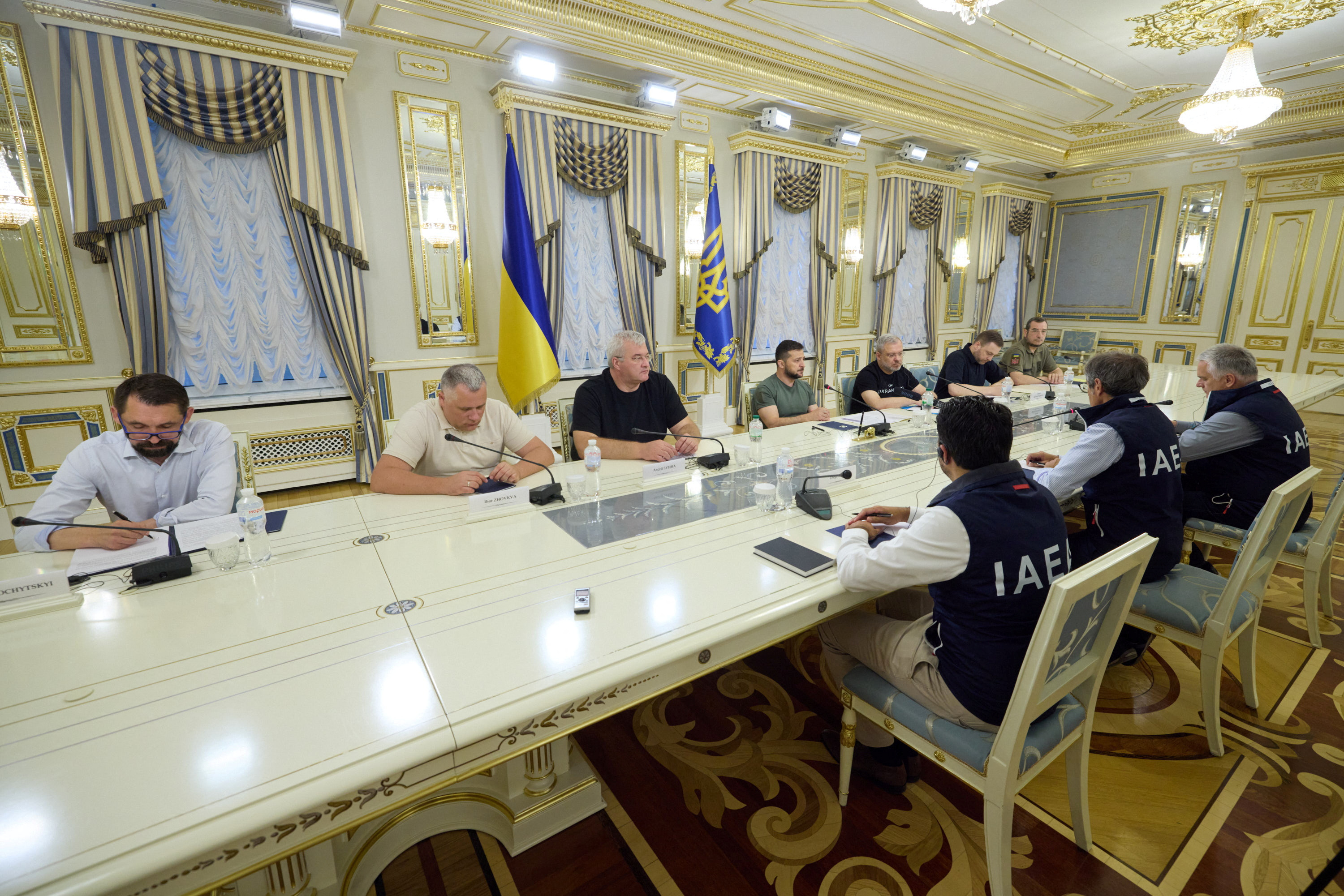 Ukraine's President Volodymyr Zelenskiy meets with International Atomic Energy Agency (IAEA) Director General Rafael Mariano Grossi in Kyiv on August 30. 