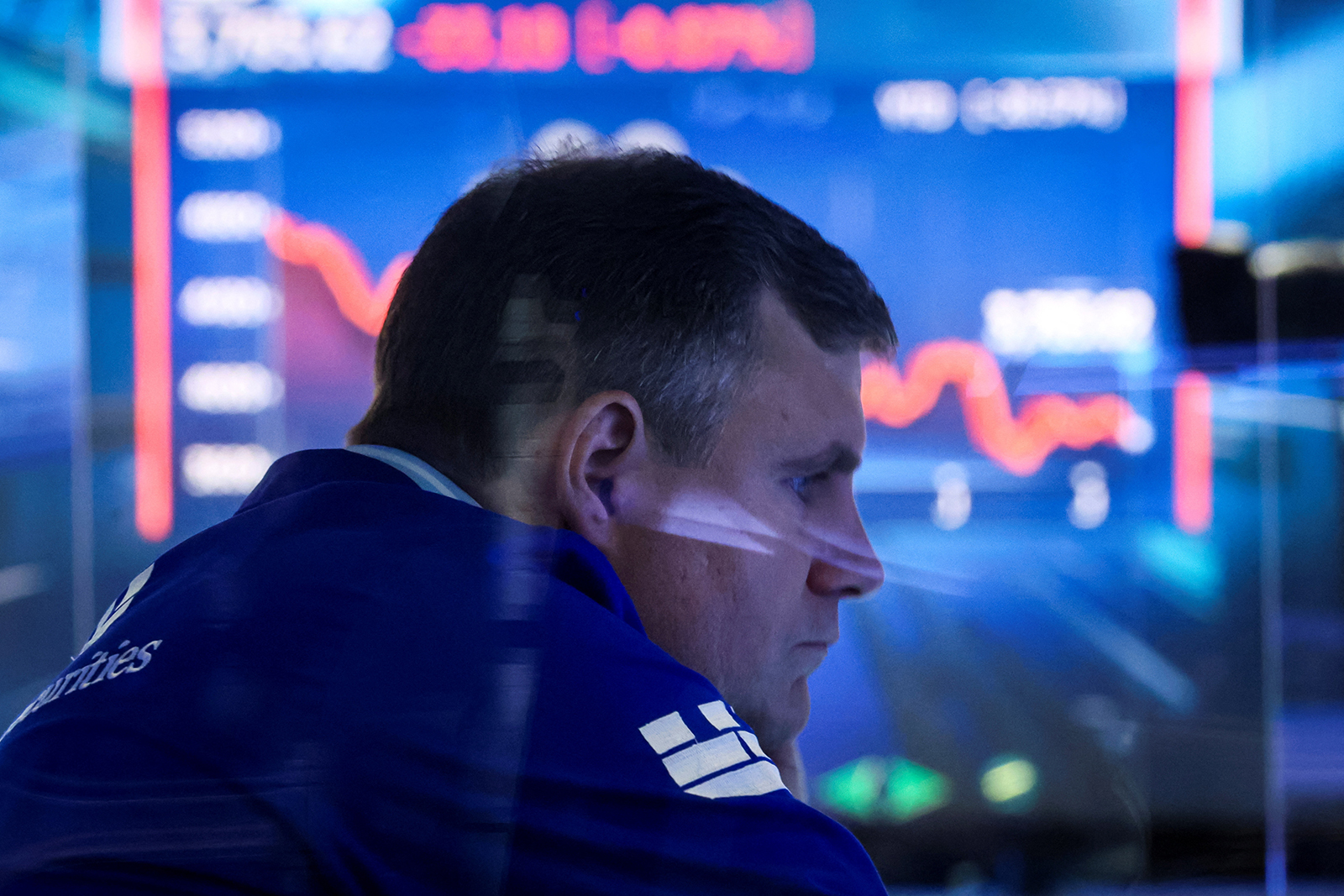 A trader works on the floor of the New York Stock Exchange in New York City on July 13.