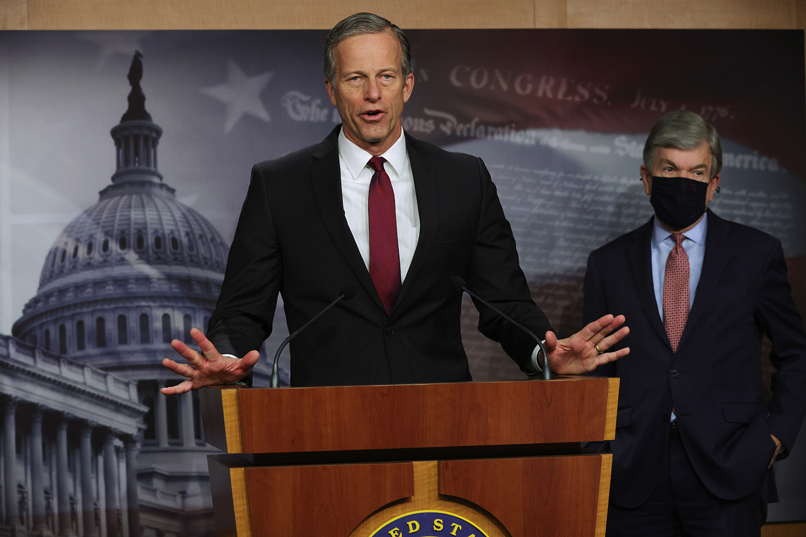 Senate Minority Whip Sen. John Thune speaks during a news conference at the U.S. Capitol on March 5 in Washington. 