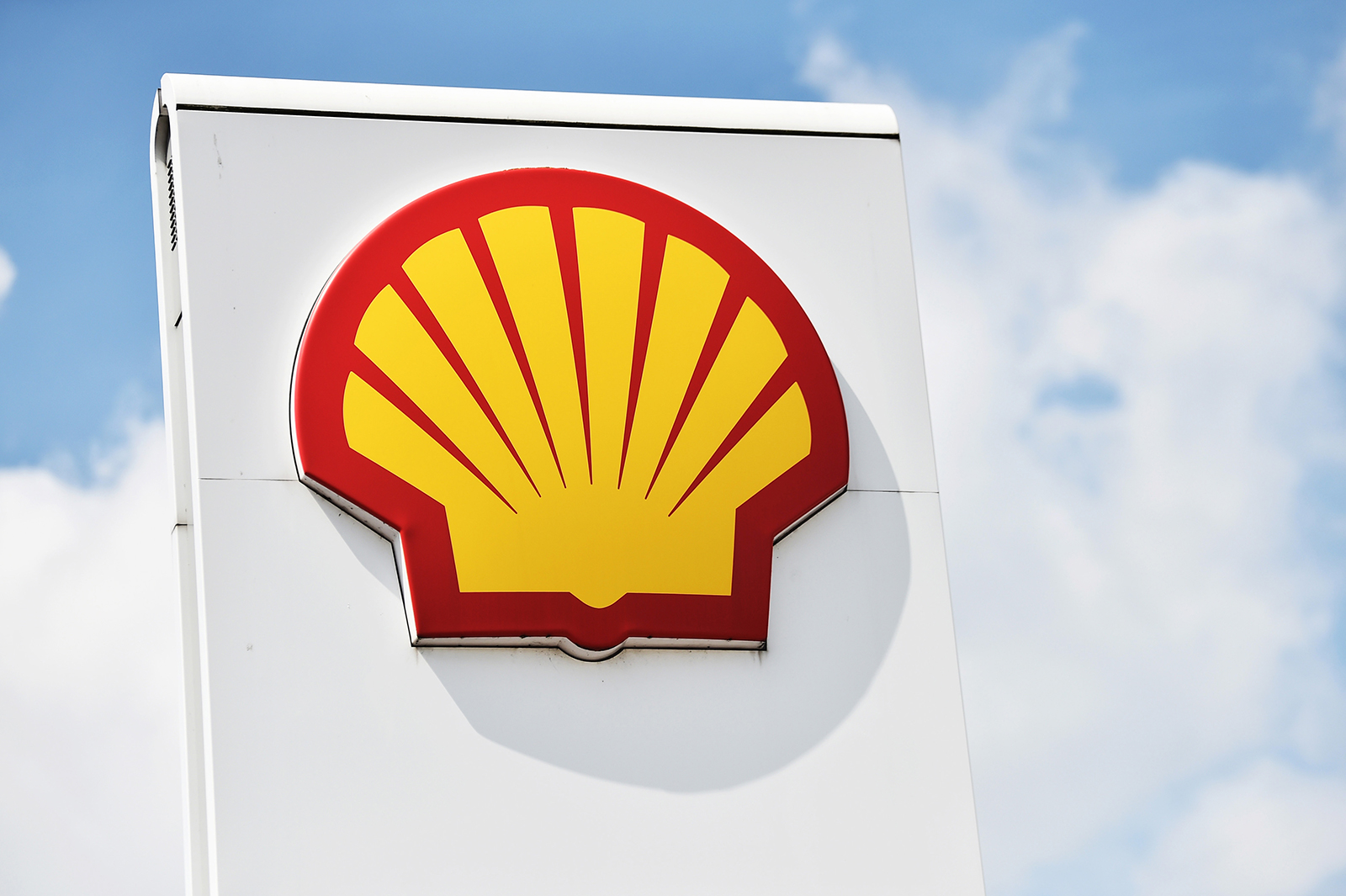 The Shell logo is displayed outside one of its gas stations on May 27, 2021 in Leeds, England.