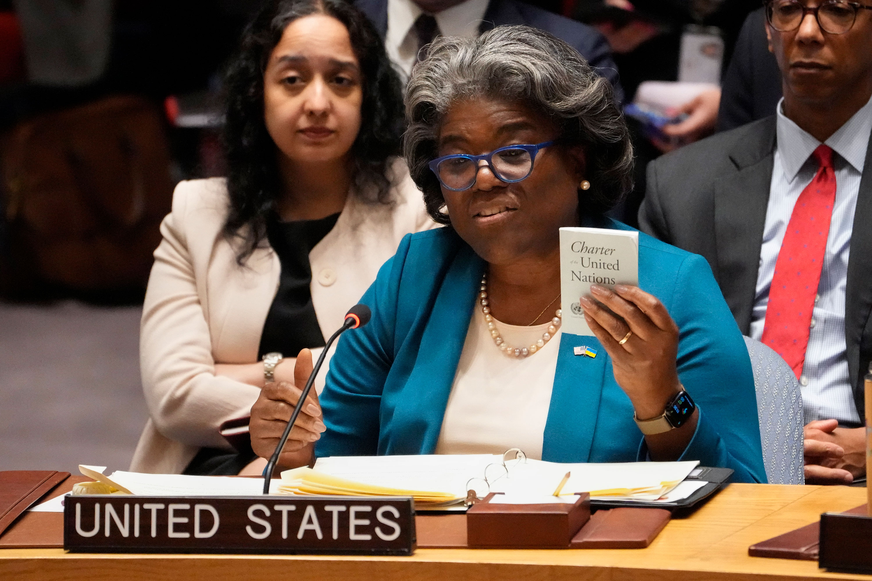 United States Ambassador to the United Nations Linda Thomas-Greenfield speaks during a meeting of the U.N. Security Council on Monday.