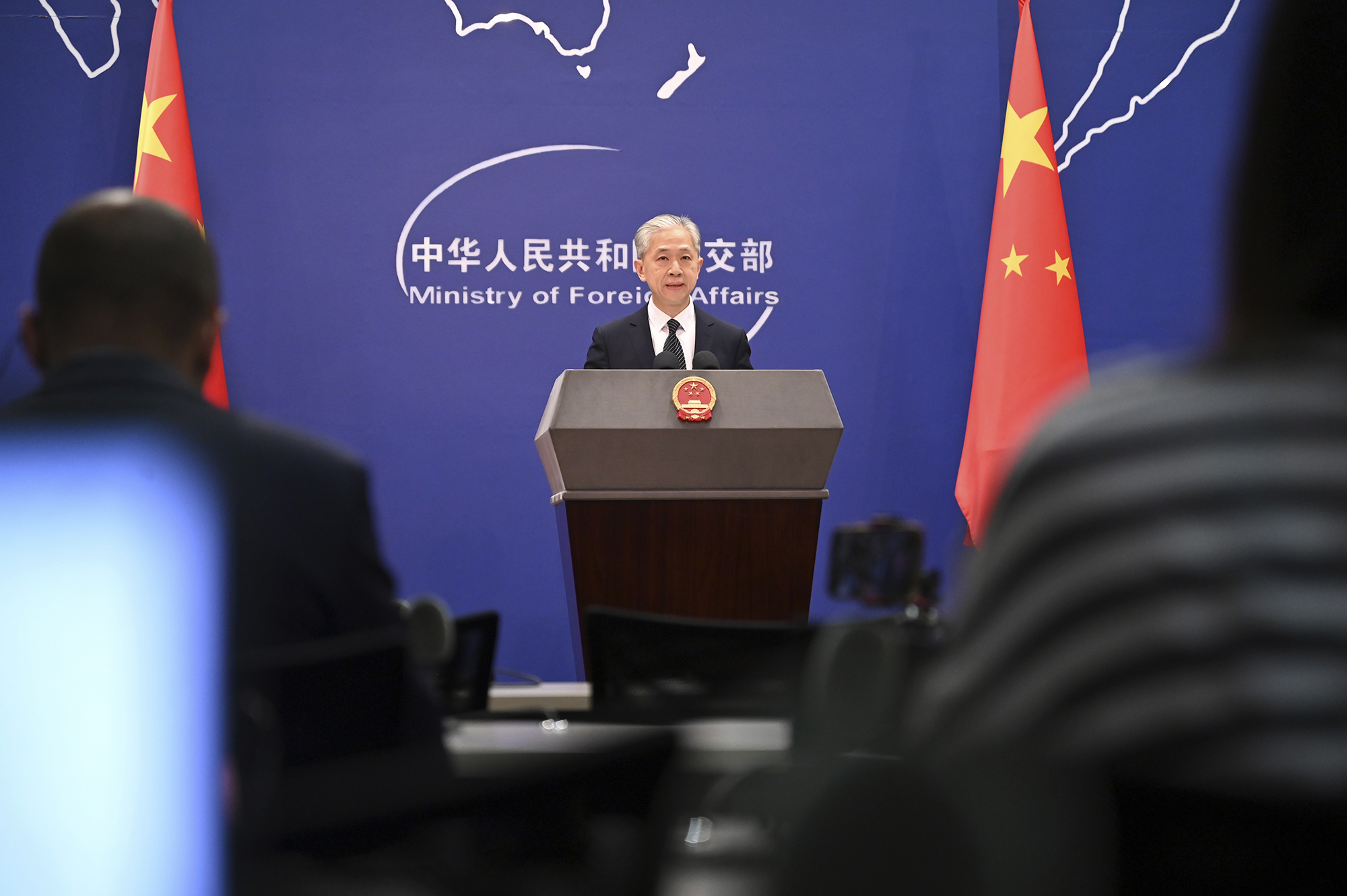 Wang Wenbin, spokesman for the Chinese Foreign Ministry, speaks at a press conference in Beijing, China, on March 13.
