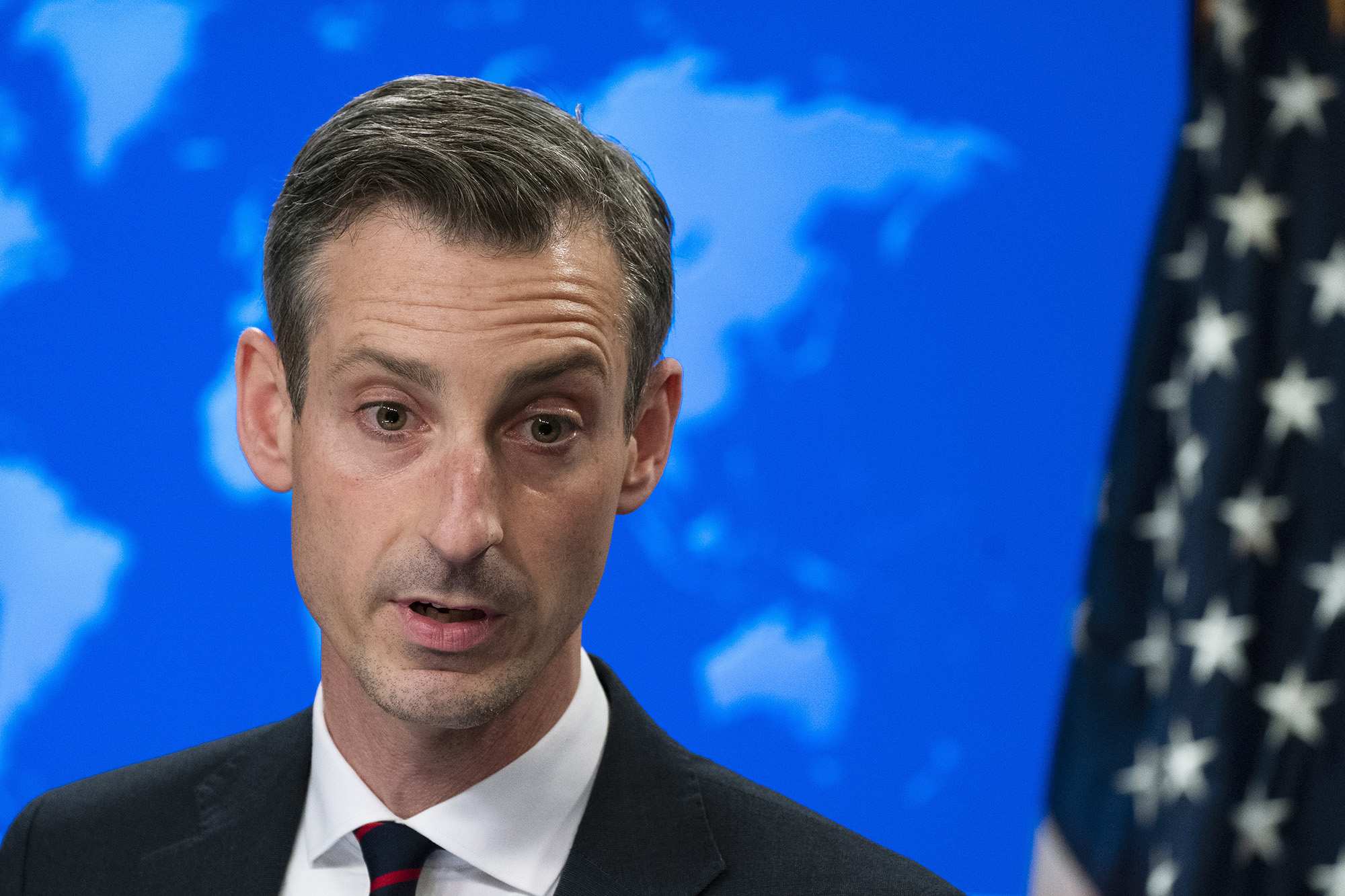 US State Department spokesperson Ned Price speaks during a news conference at the State Department on March 10.