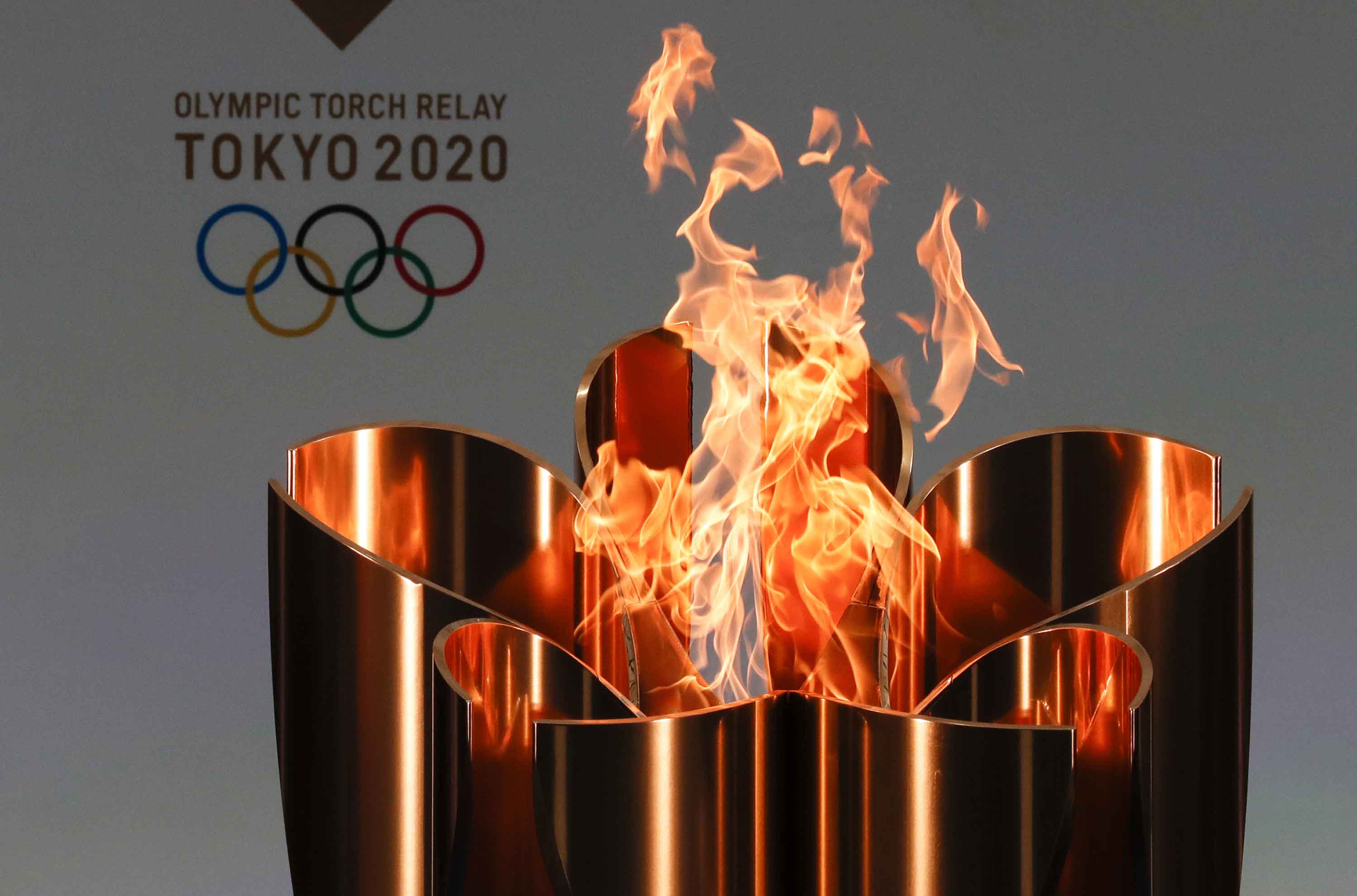 The celebration cauldron is pictured during the opening ceremony ahead of the the first day of the Tokyo 2020 Olympic torch relay in Fukushima, Japan, on March 25. 