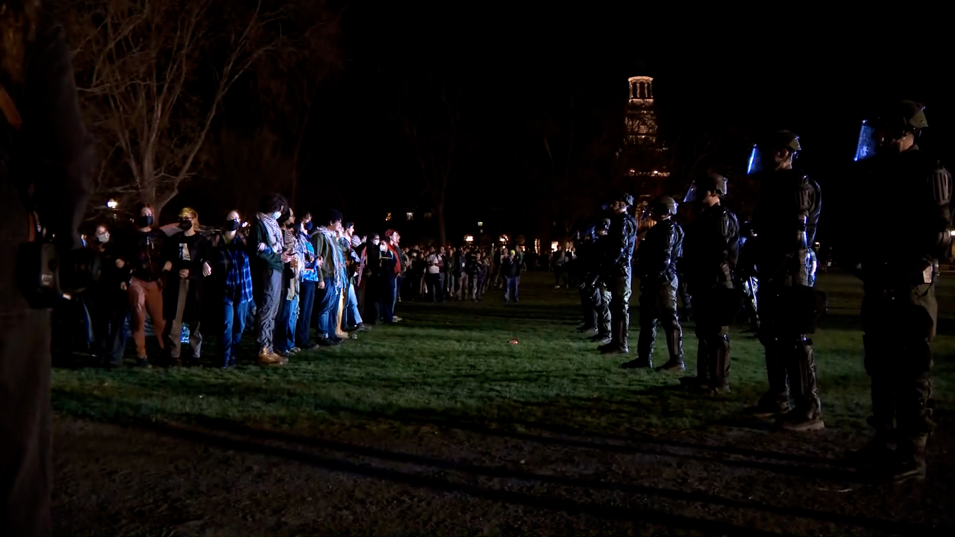 Police arrest several protesters at Dartmouth College on Wednesday night.