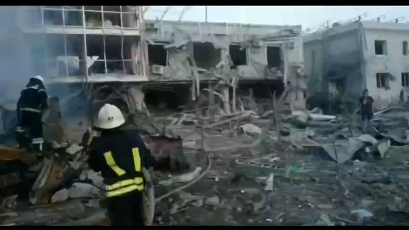 Firefighters respond to a missile attack on a hotel in Zakota, near Odesa, Ukraine, on May 9.