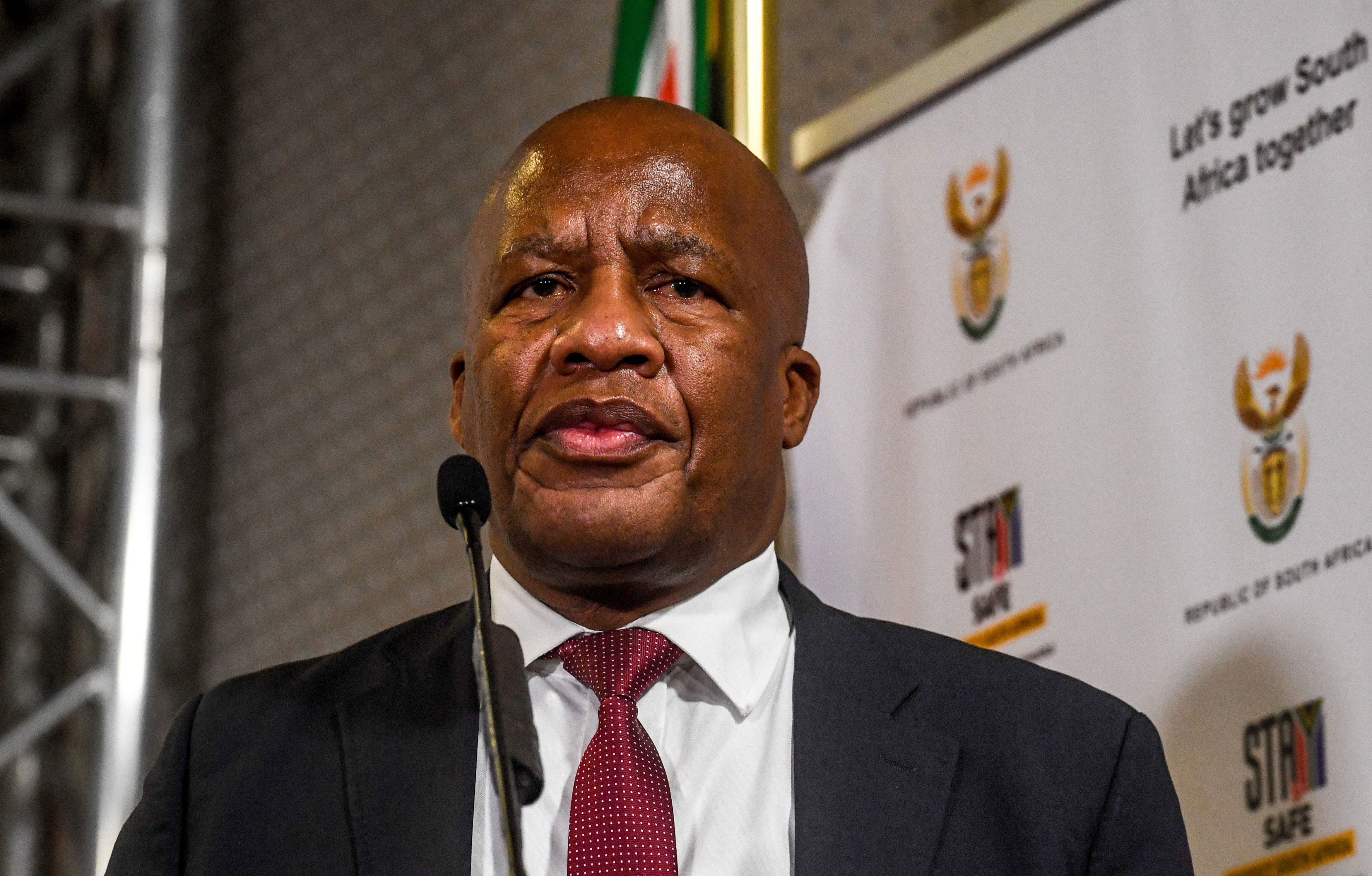 Minister in the Presidency Jackson Mthembu speaks in Pretoria, South Africa, on September 30, 2020.