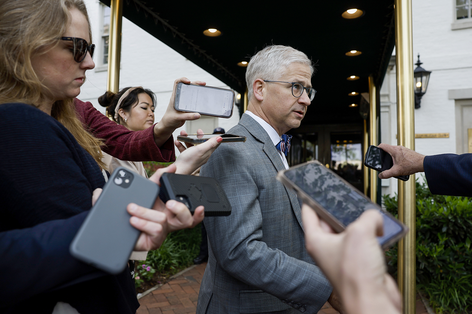 Rep. Patrick McHenry (R-NC) speaks with reporters as he arrives to a House Republican conference meeting on Capitol Hill on May 23.
