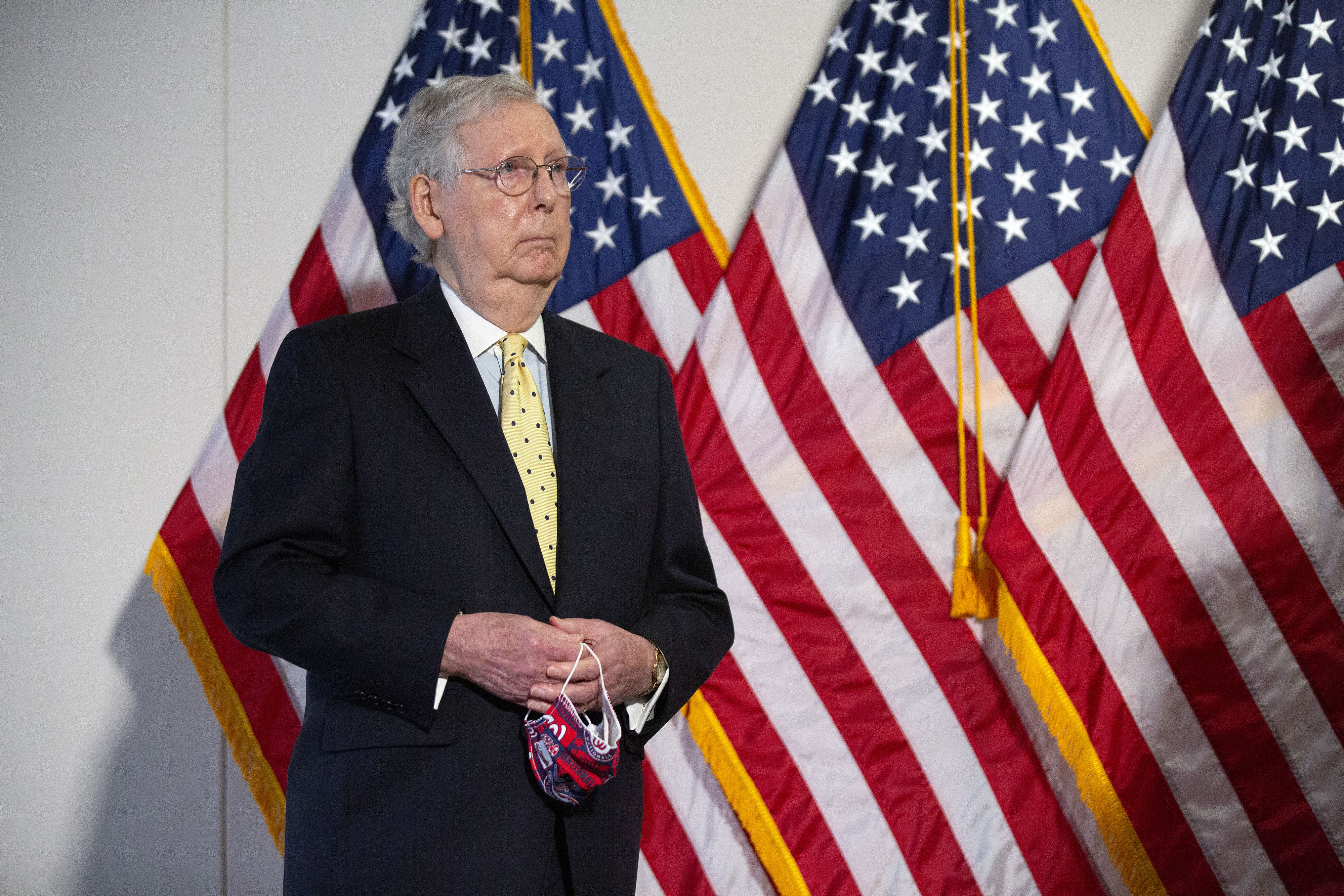 Senate Majority Leader Mitch McConnell listens during a news conference in Washington, DC, on July 21.