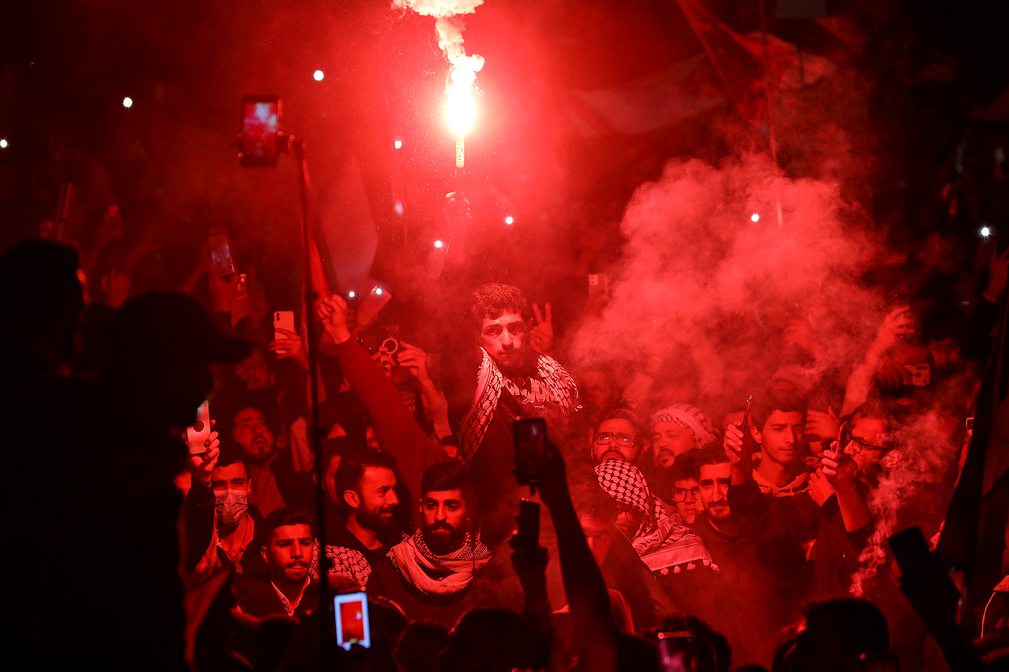 Pro-Palestinian supporters attend a demonstration near the Israeli embassy in Amman, Jordan, on March 29. 
