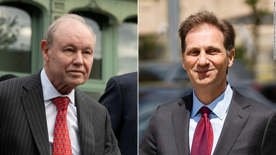 Fox News attorney Dan Webb (left) and Justin Nelson, attorney for Dominion Voting Systems (right), as they arrived with their legal teams outside of the Delaware Superior Court in Wilmington earlier today.
