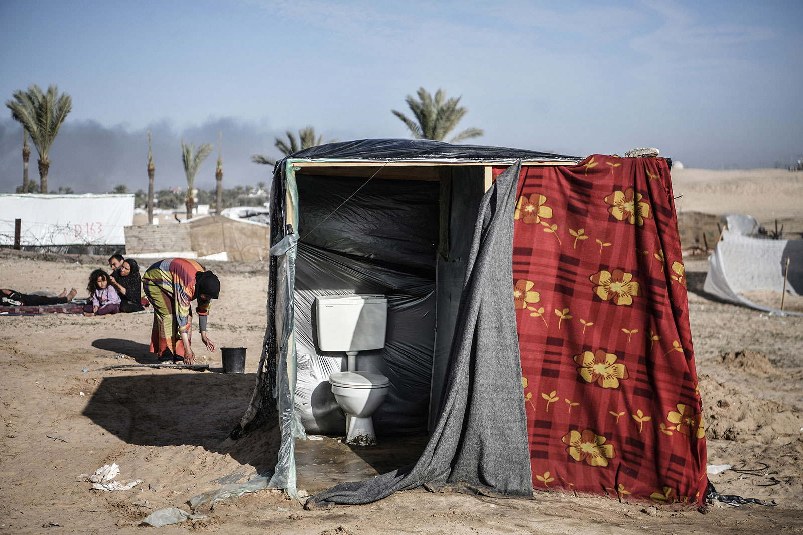A view of a toilet in a tent near the Egyptian border in Rafah, Gaza on January 22.