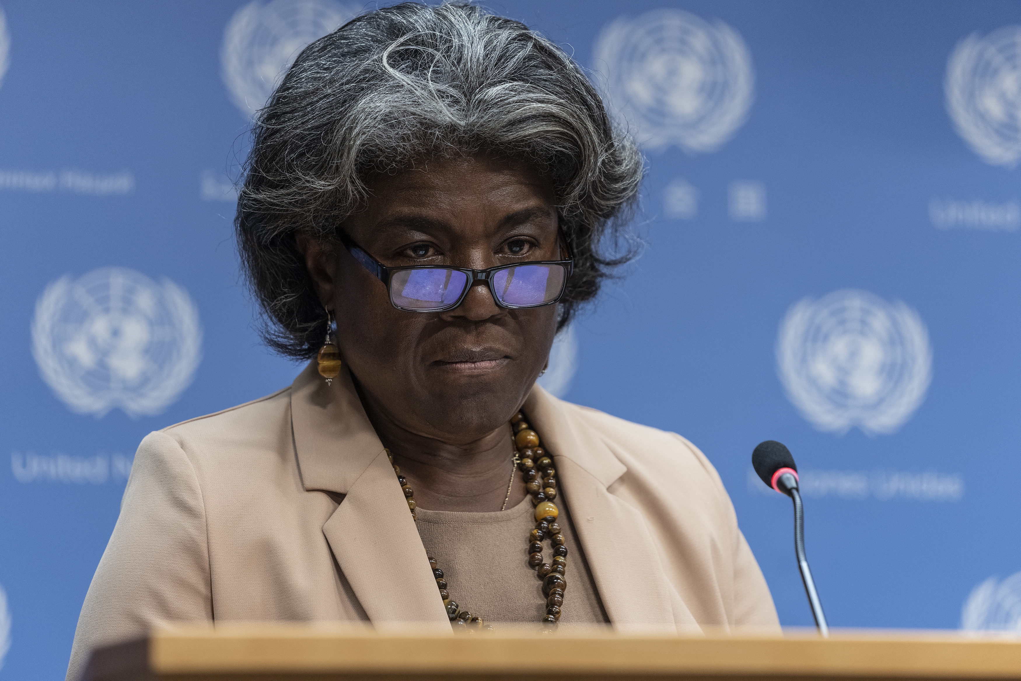 Press briefing by Ambassador Linda Thomas-Greenfield President of the Security Council for the month of May at UN Headquarters in New York, US, on May 3.