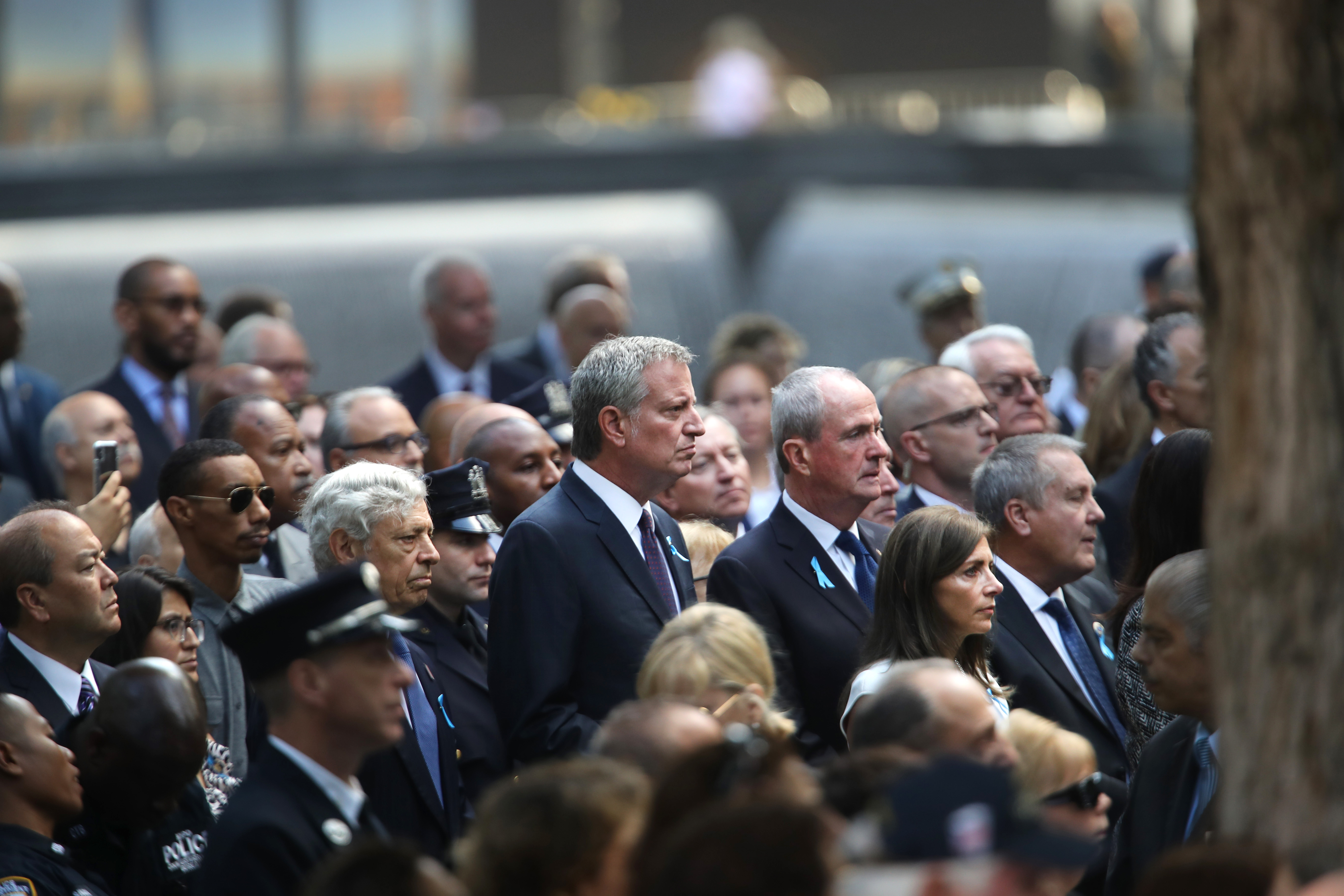 New York City Mayor and 2020 presidential candidate Bill de Blasio participates in ceremonies at the National September 11 Memorial.