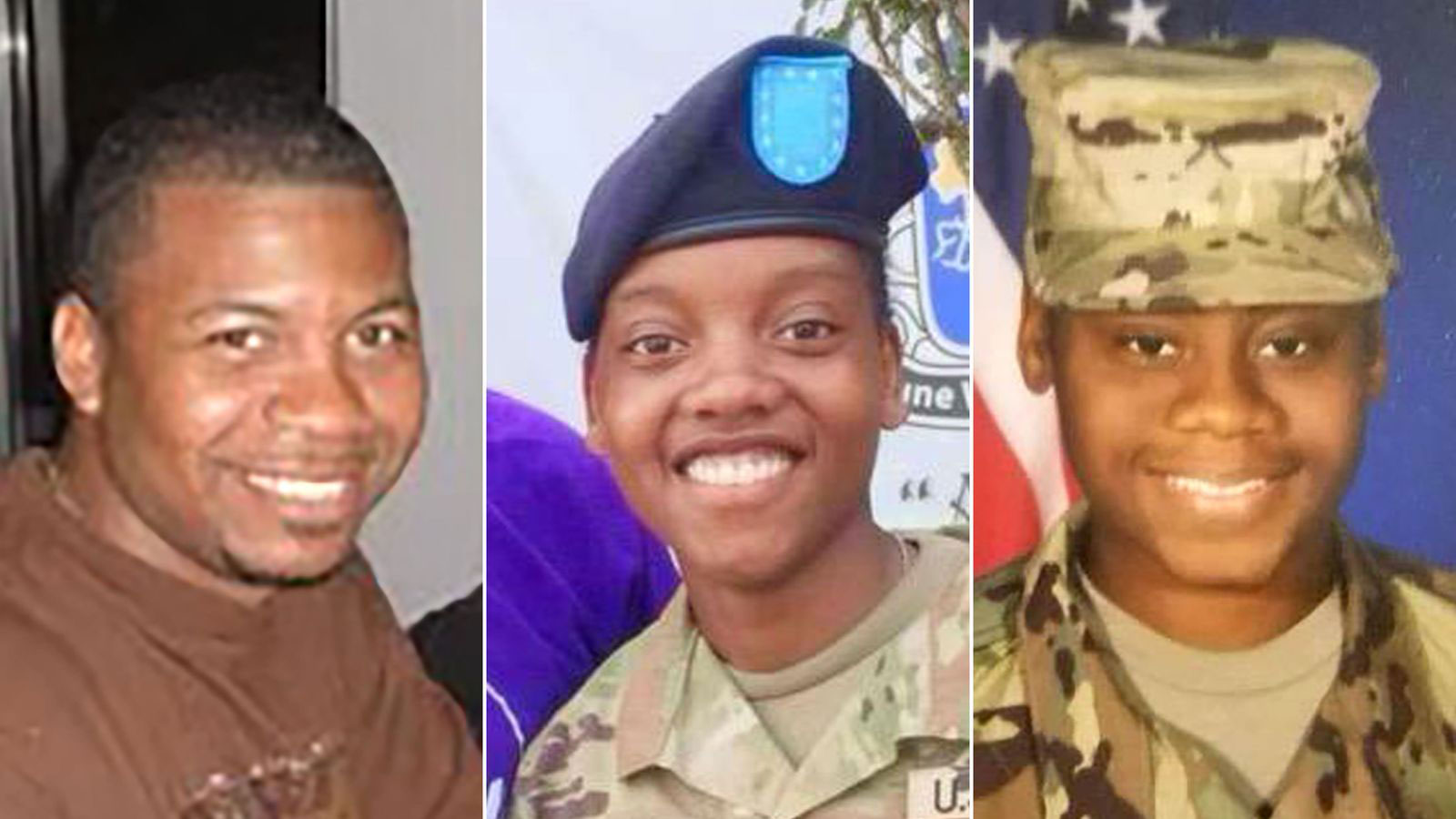These undated photos from the US Army Reserve Command show Sgt. William Jerome Rivers, 46, Spc. Kennedy Ladon Sanders, 24, and Spc. Breonna Alexsondria Moffett, 23.
