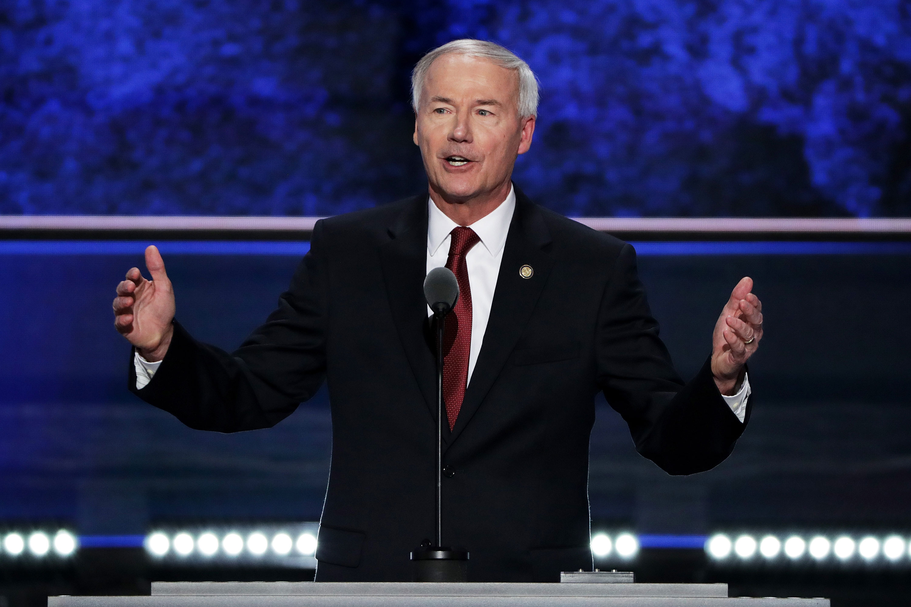 Gov. Asa Hutchinson delivers a speech during the 2016 Republican National Convention in Cleveland, Ohio. 