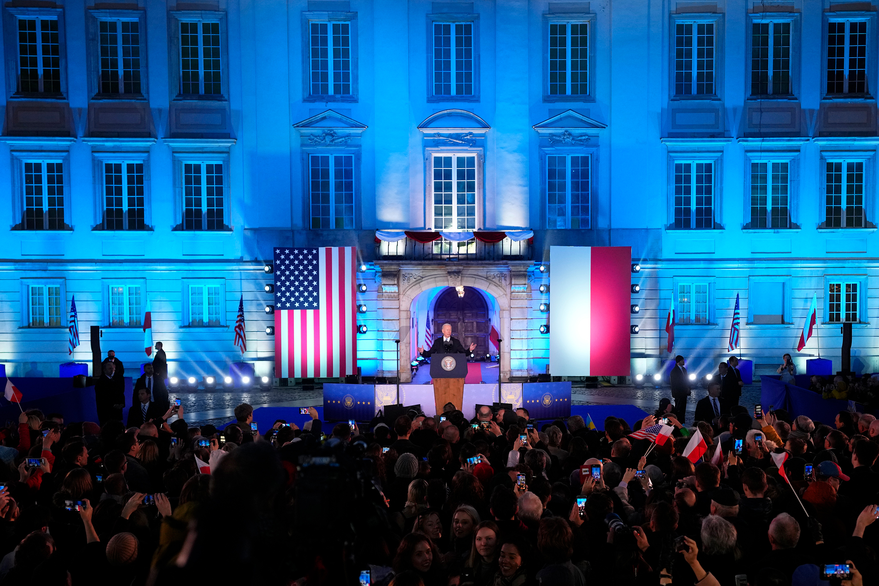 US President Joe Biden delivers a speech at the Royal Castle in Warsaw, Poland on March 26. 