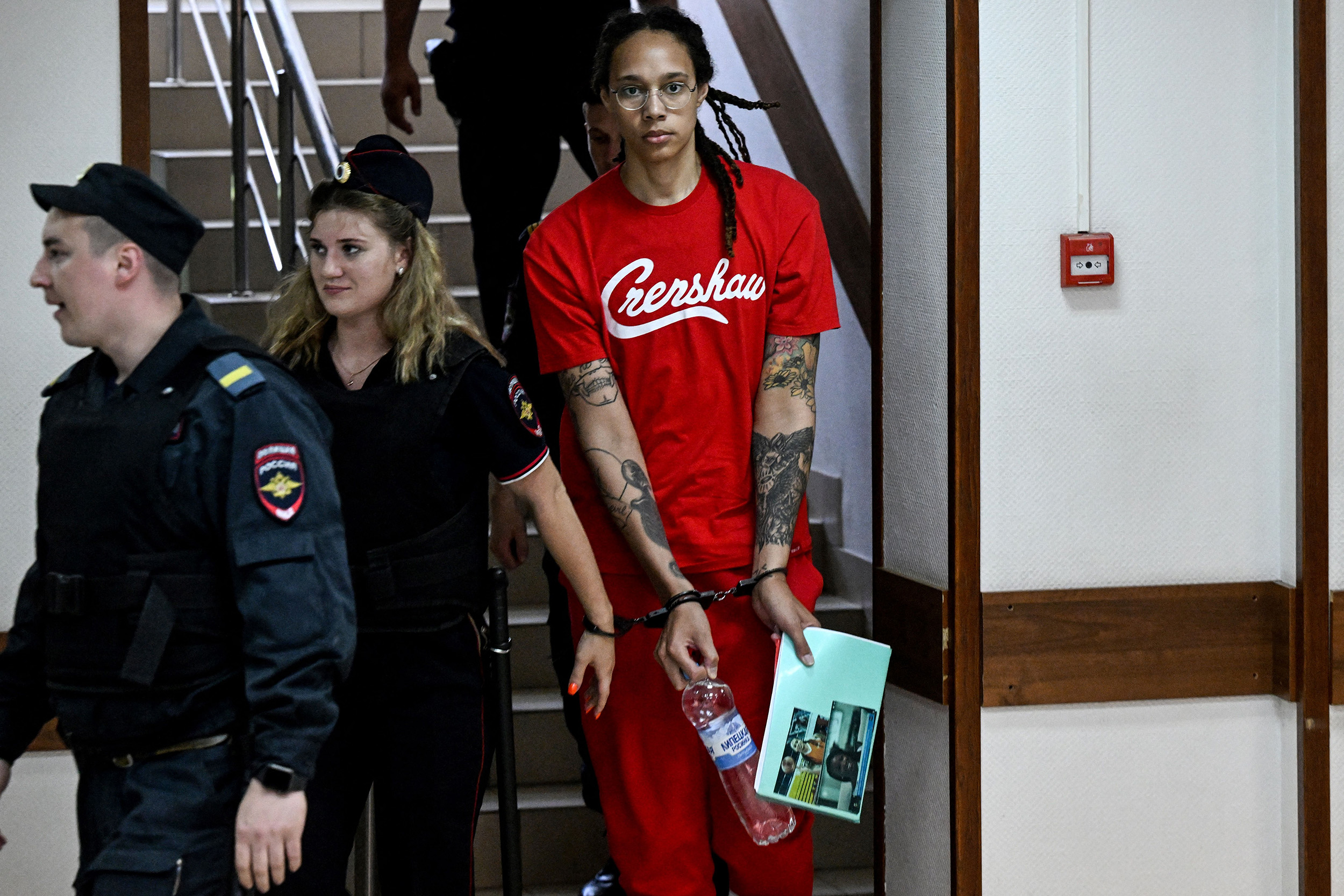US WNBA basketball superstar Brittney Griner arrives to a hearing at the Khimki Court, Russia, on July 7.