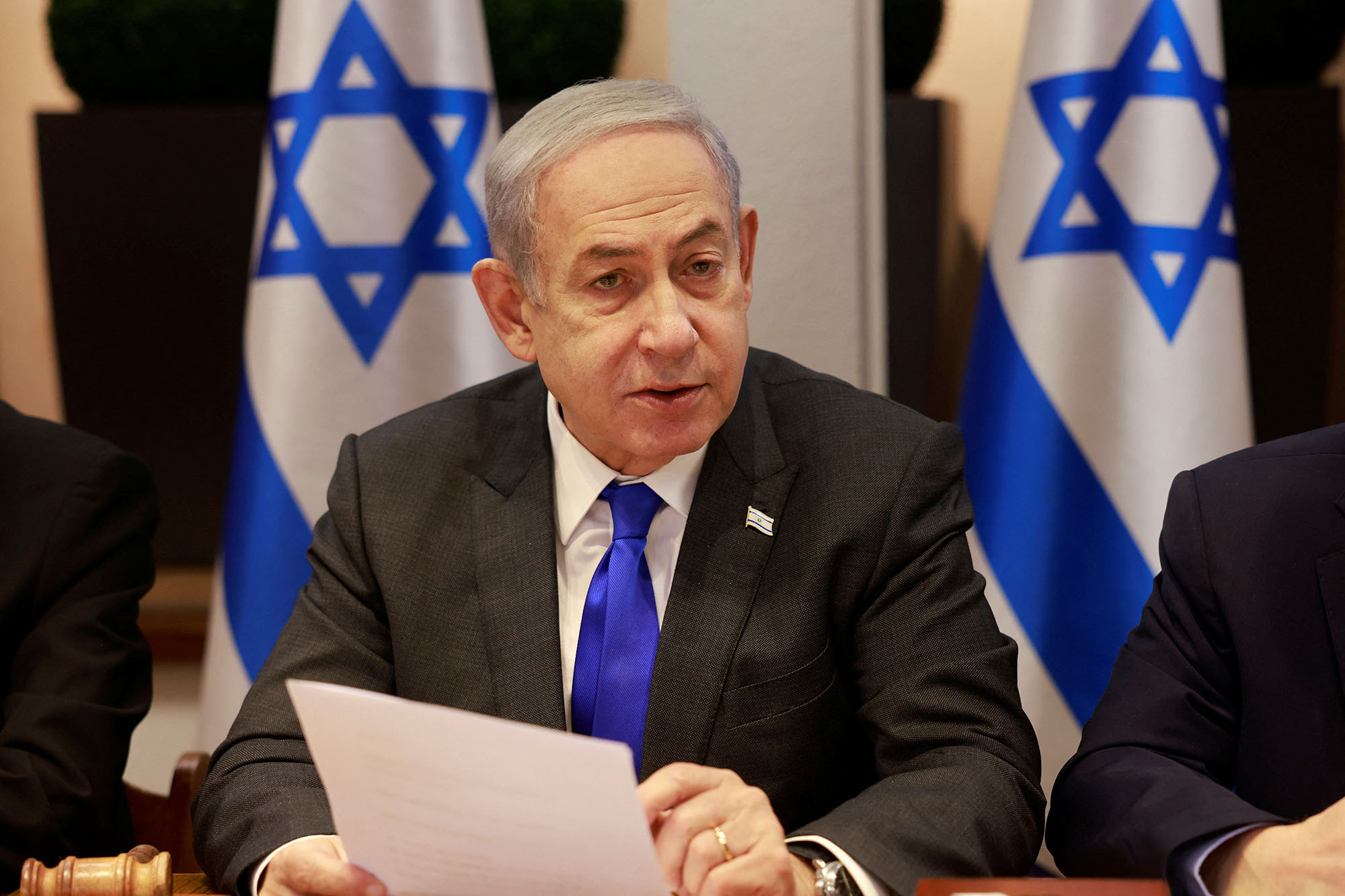 Israeli Prime Minister Benjamin Netanyahu chairs a cabinet meeting at the Kirya in Tel Aviv, Israel, on December 17.