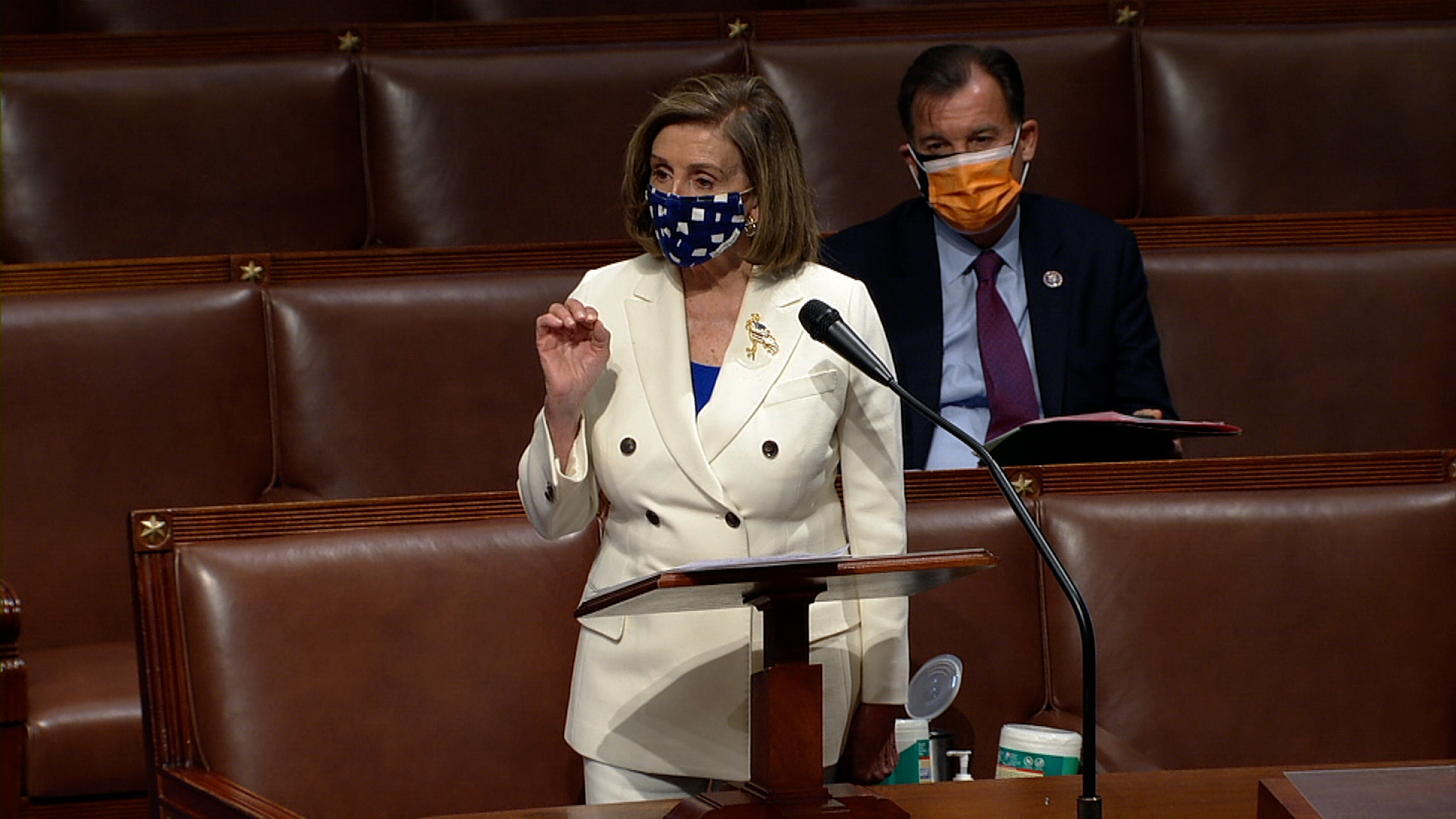 House Speaker Nancy Pelosi speaks on the House floor in Washington, DC, on March 10.