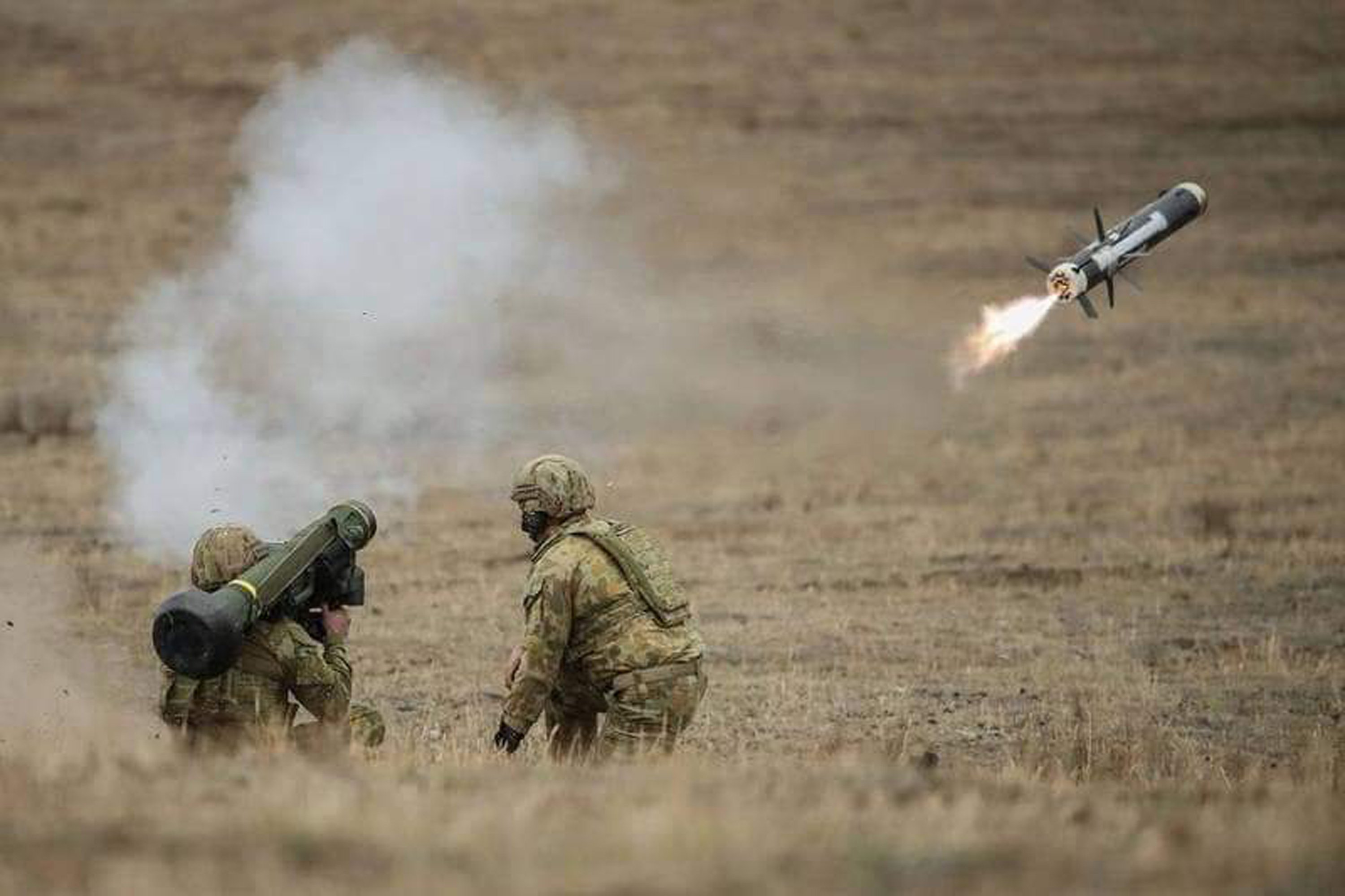 In this file photo from Feb. 13,  Ukrainian soldiers fire a Javelin missile provided by the US Army during an exercise in Ukraine.