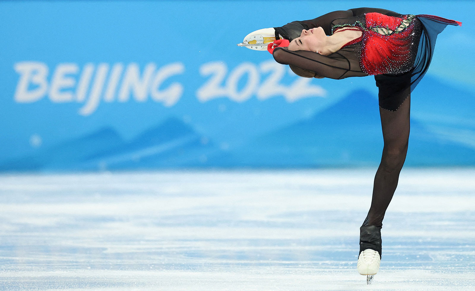 ROC figure skater Kamila Valieva competes in the team event on Monday, February 7.