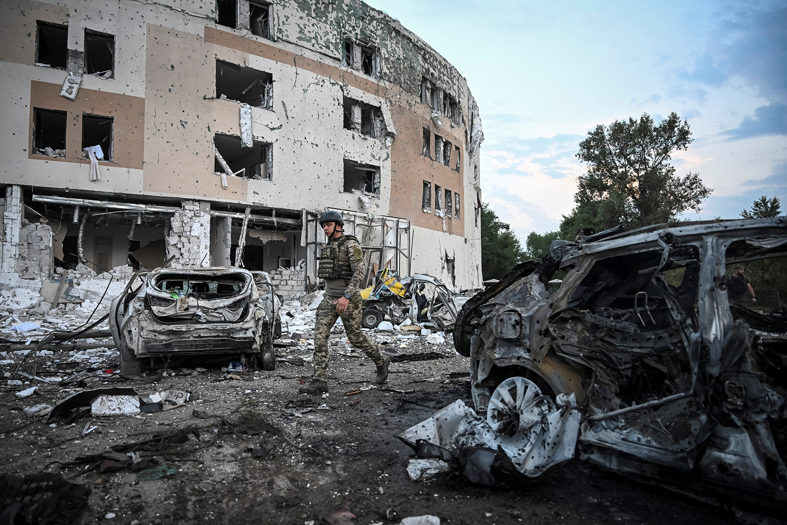 This picture shows a site of a Russian missile strike in Zaporizhzhia, Ukraine on August 10.