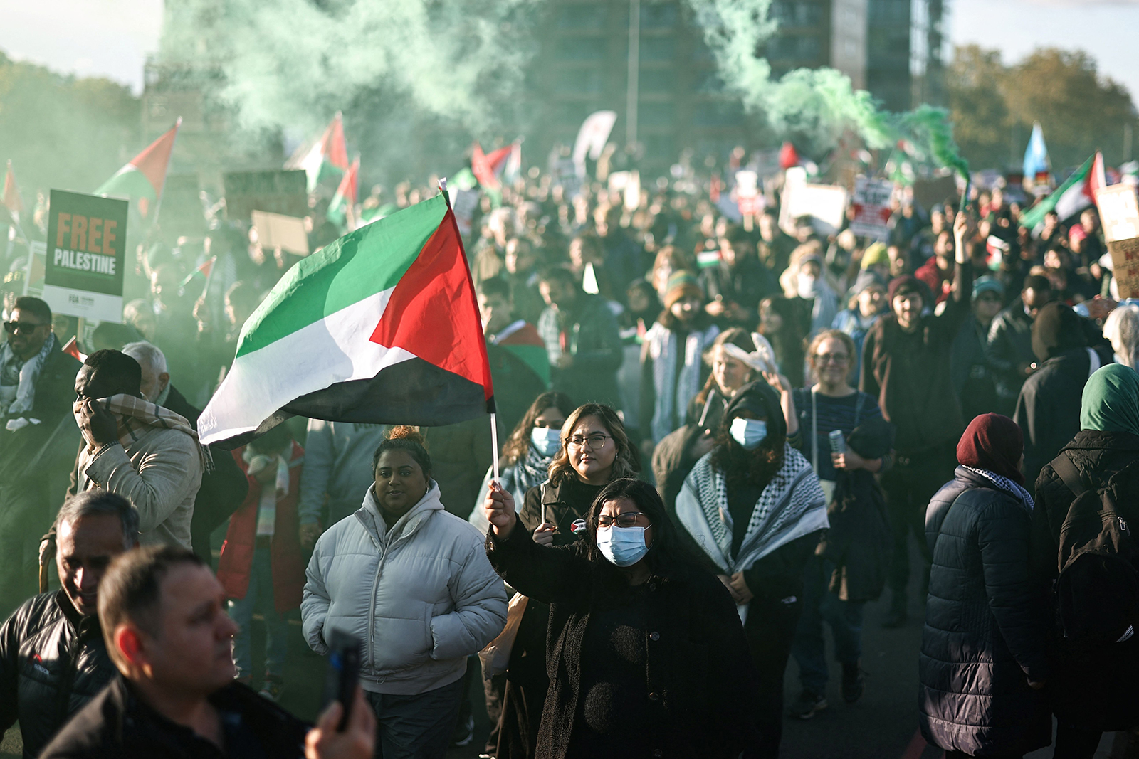 People attend a pro-Palestinian demonstration in London on November 11. 