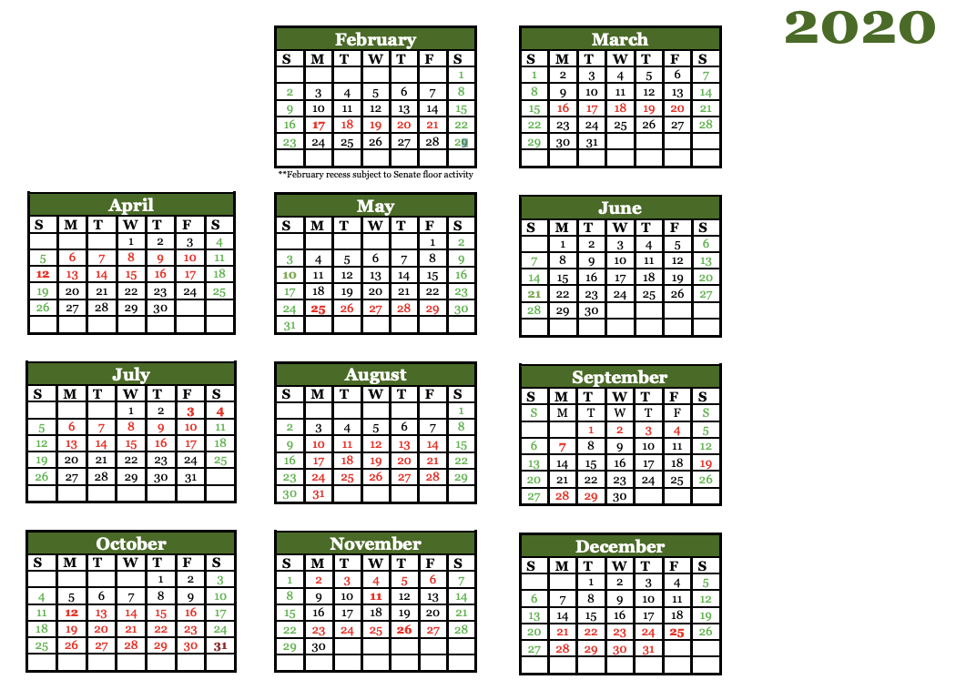 January is missing from the 2020 Senate calendar due to "uncertainty