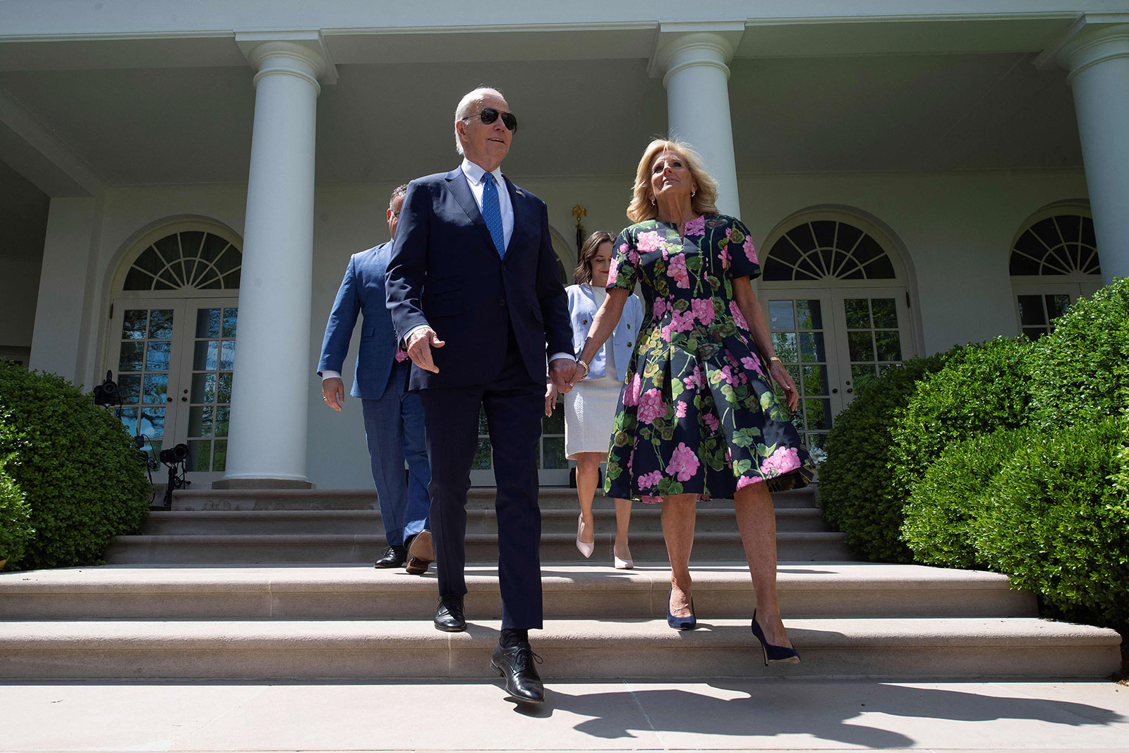 US President Joe Biden and First Lady Jill Biden arrive to speak at a ceremony at the White House in Washington, DC, on April 24.