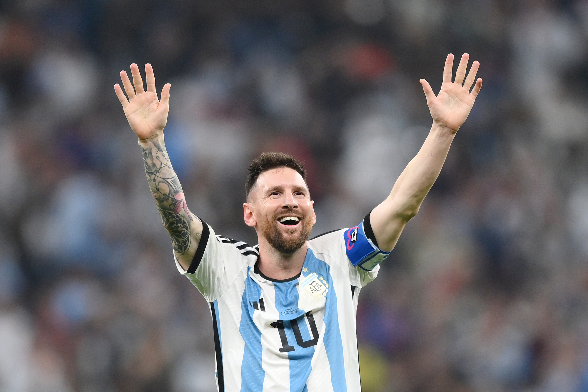 Messi celebrates the victory.