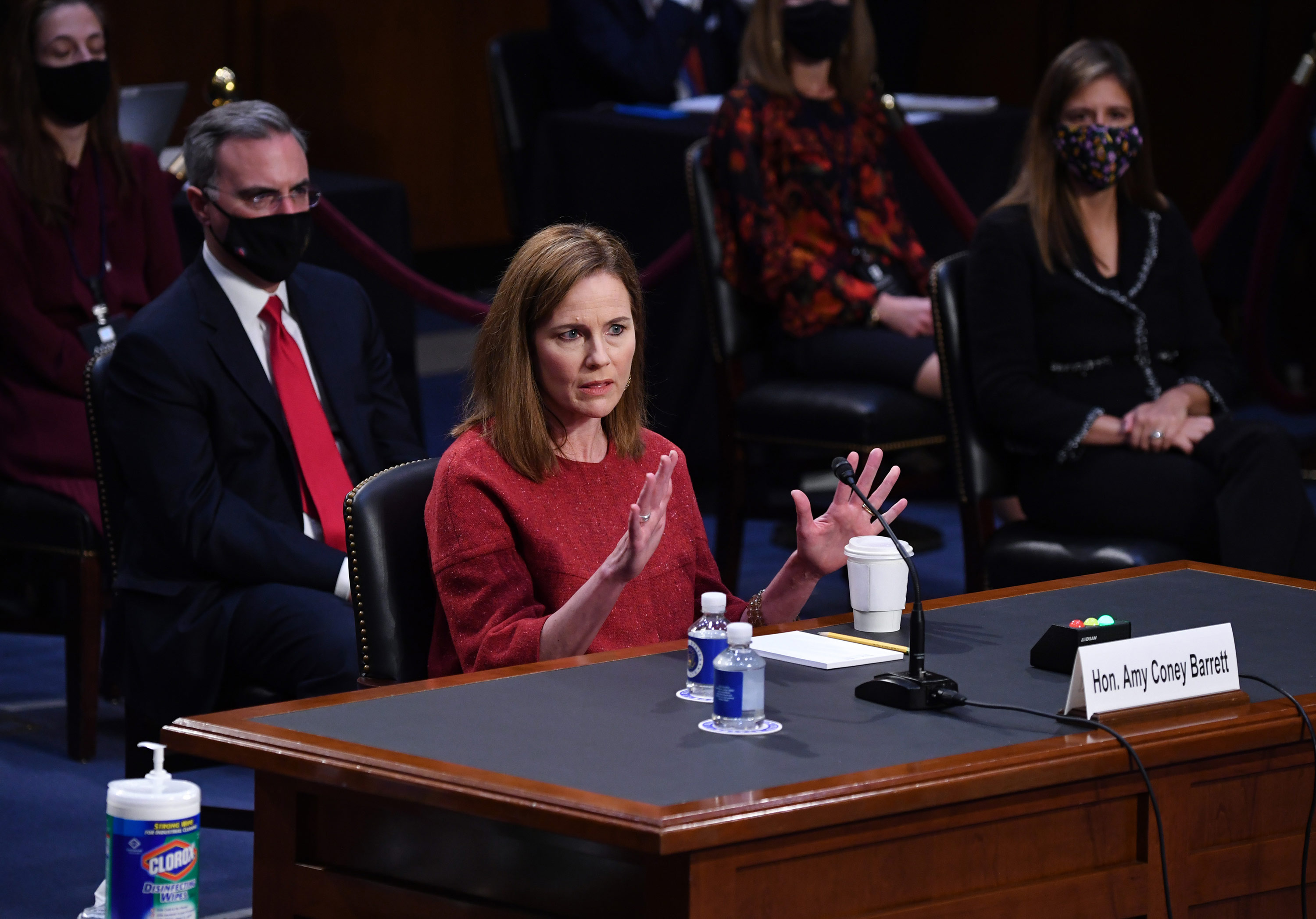 Supreme Court nominee Judge Amy Coney Barrett speaks during her confirmation hearing before the Senate Judiciary Committee on Capitol Hill in Washington, DC, on October 13.