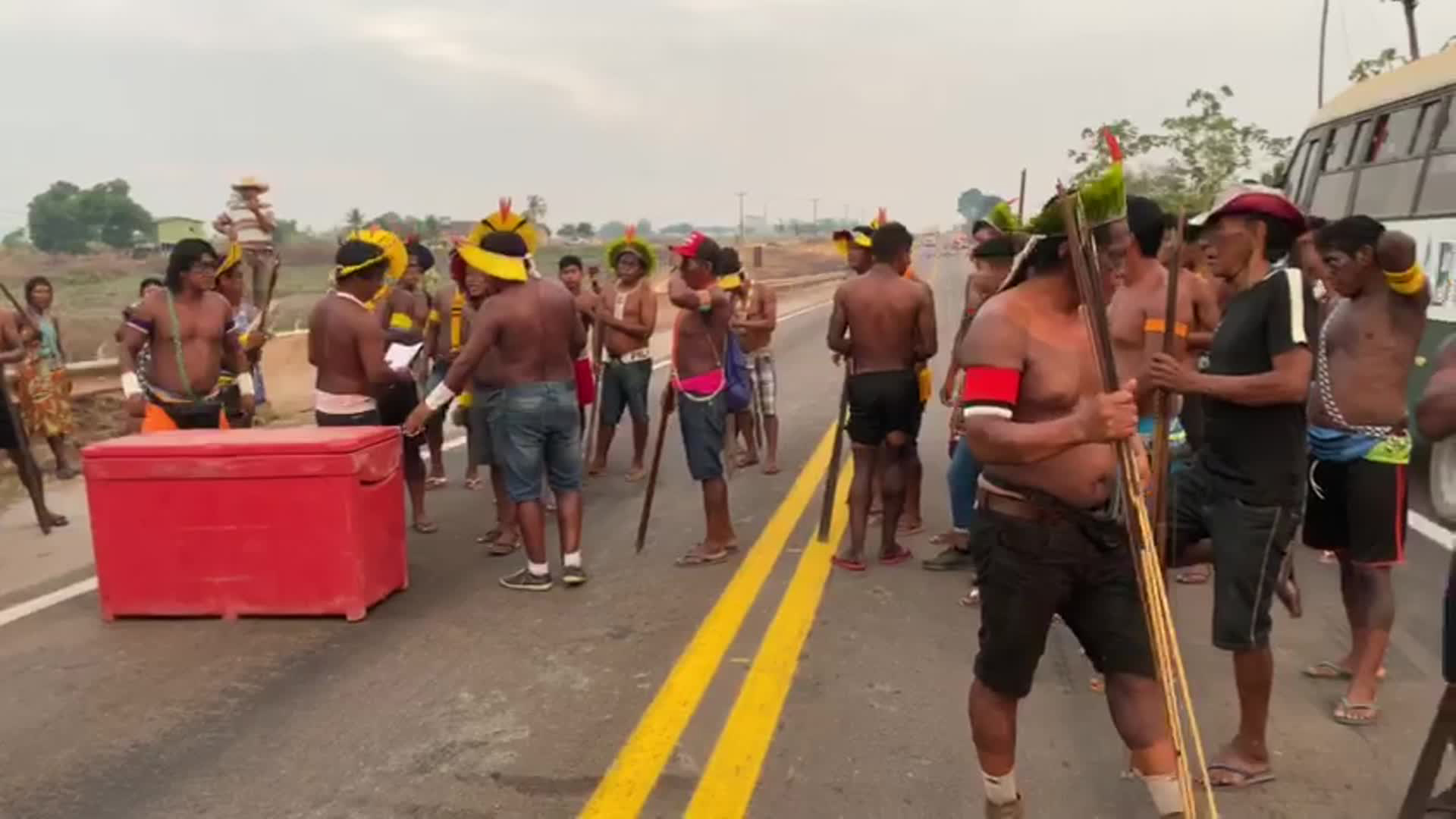 The Kayapó Mekrãgnotire people re-block a key highway in protest over the Brazilian government's Covid-19 response and land invasion.
