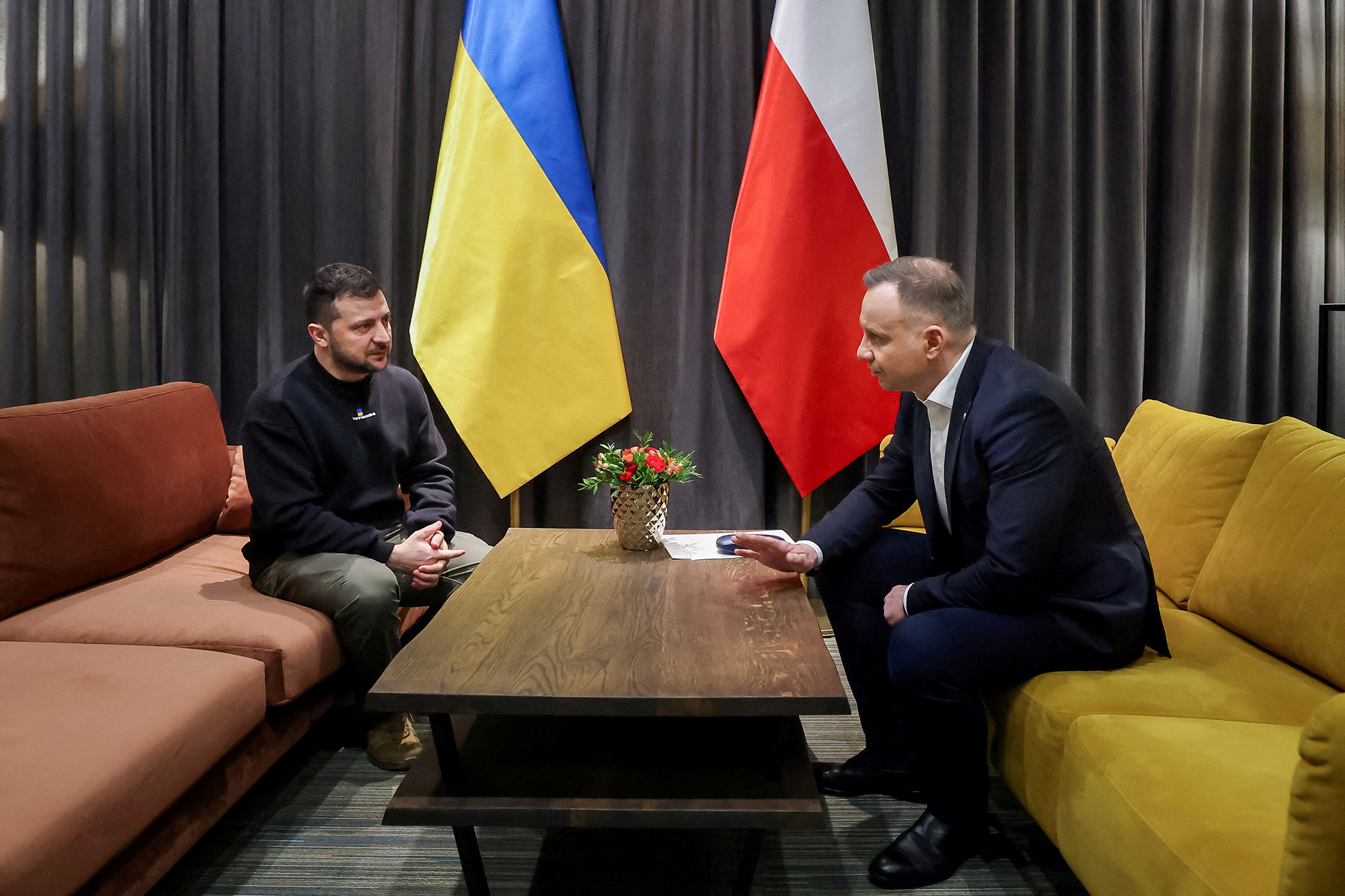 Zelensky attends a meeting with Polish President Andrzej Duda in Rzeszow, Poland, on February 10.