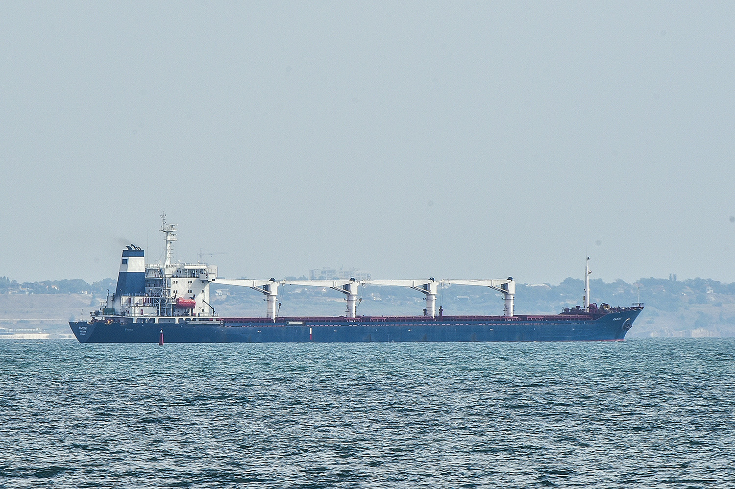 Sierra Leone-flagged dry cargo ship Razoni departs from port of Odesa in Odesa, Ukraine, on August 1.