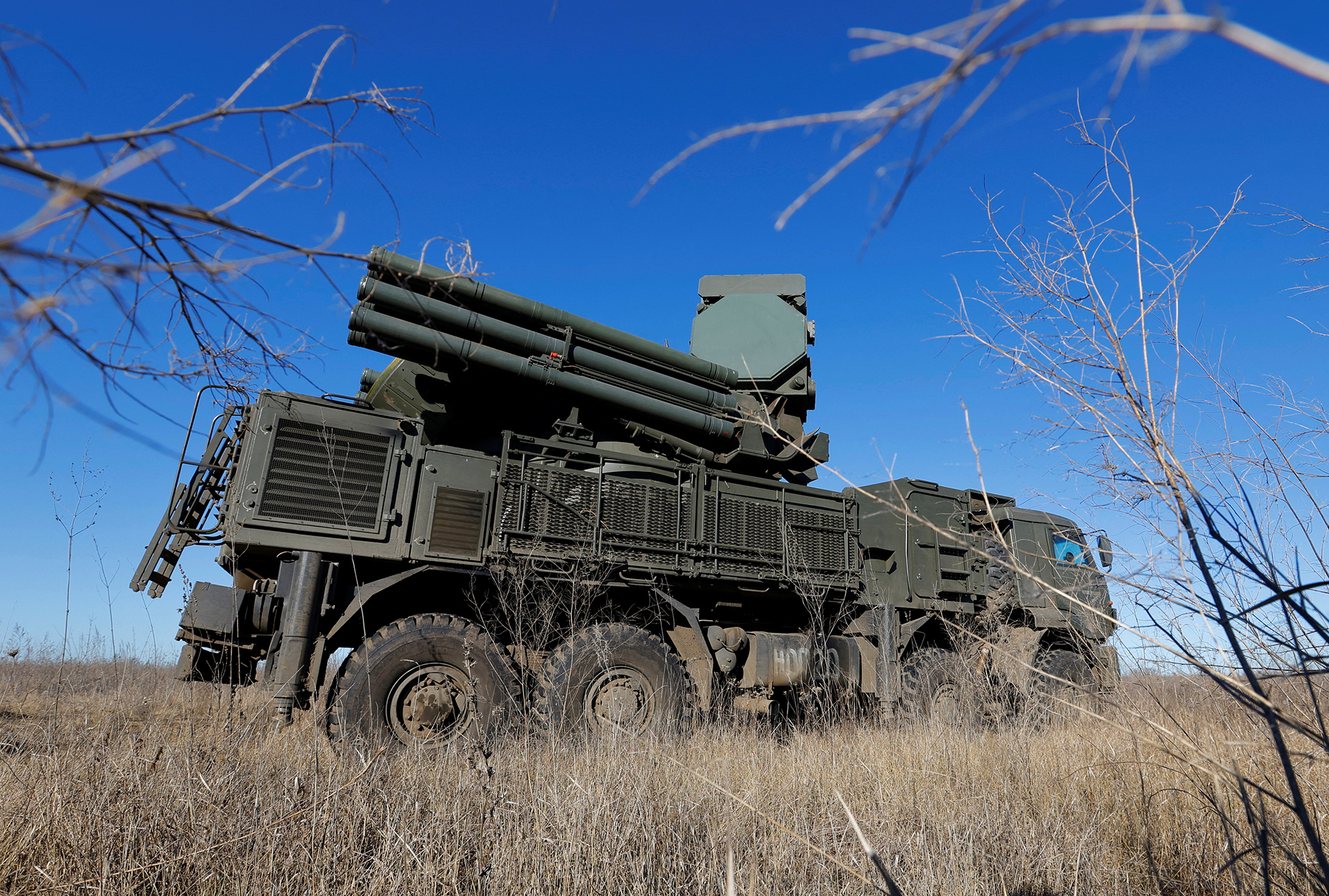 A Russian Pantsir anti-aircraft missile system on combat duty in the Luhansk region, Russian-controlled Ukraine, on January 25.