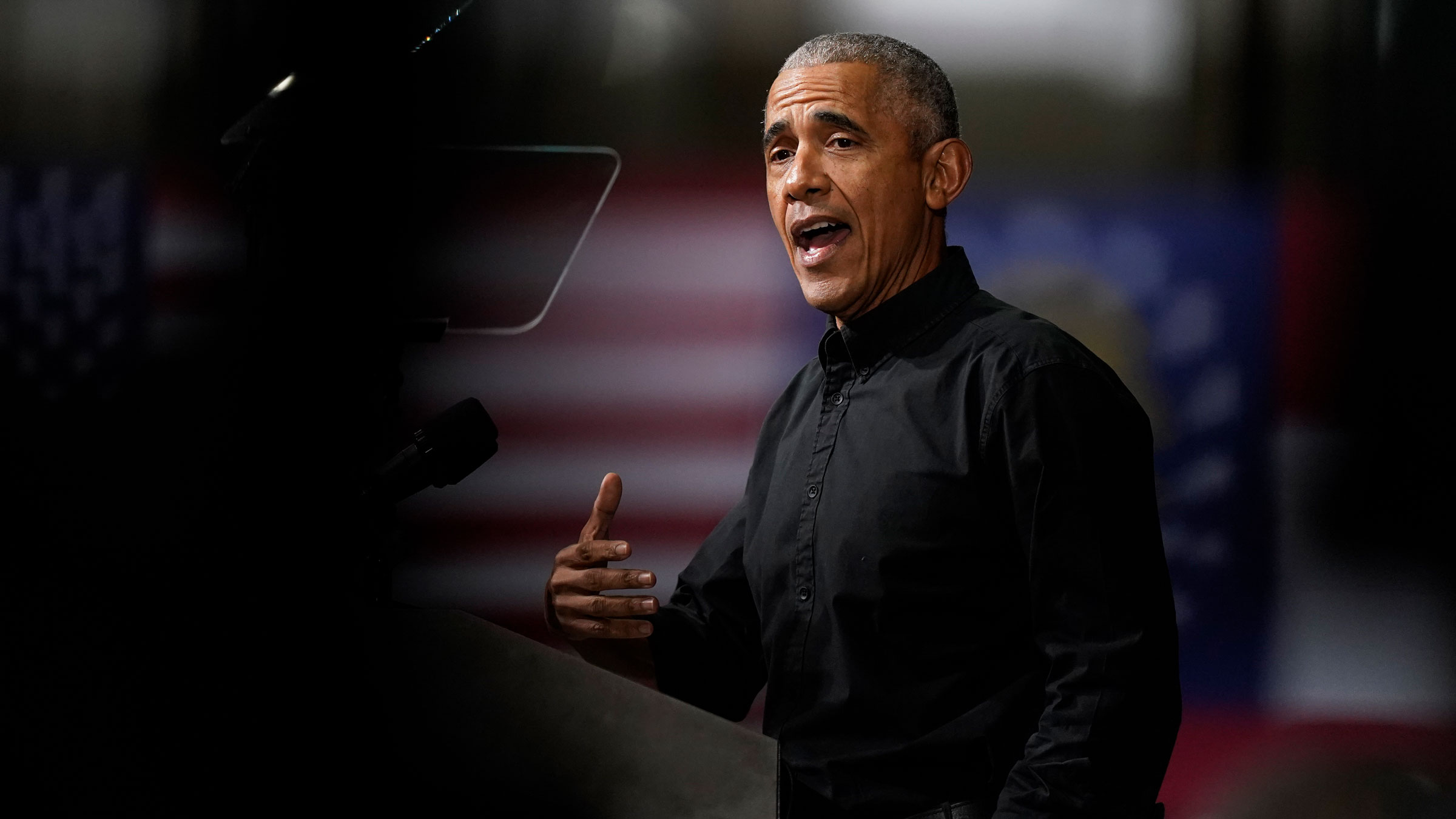 Former President Barack Obama speaks at a rally in Atlanta on Thursday.