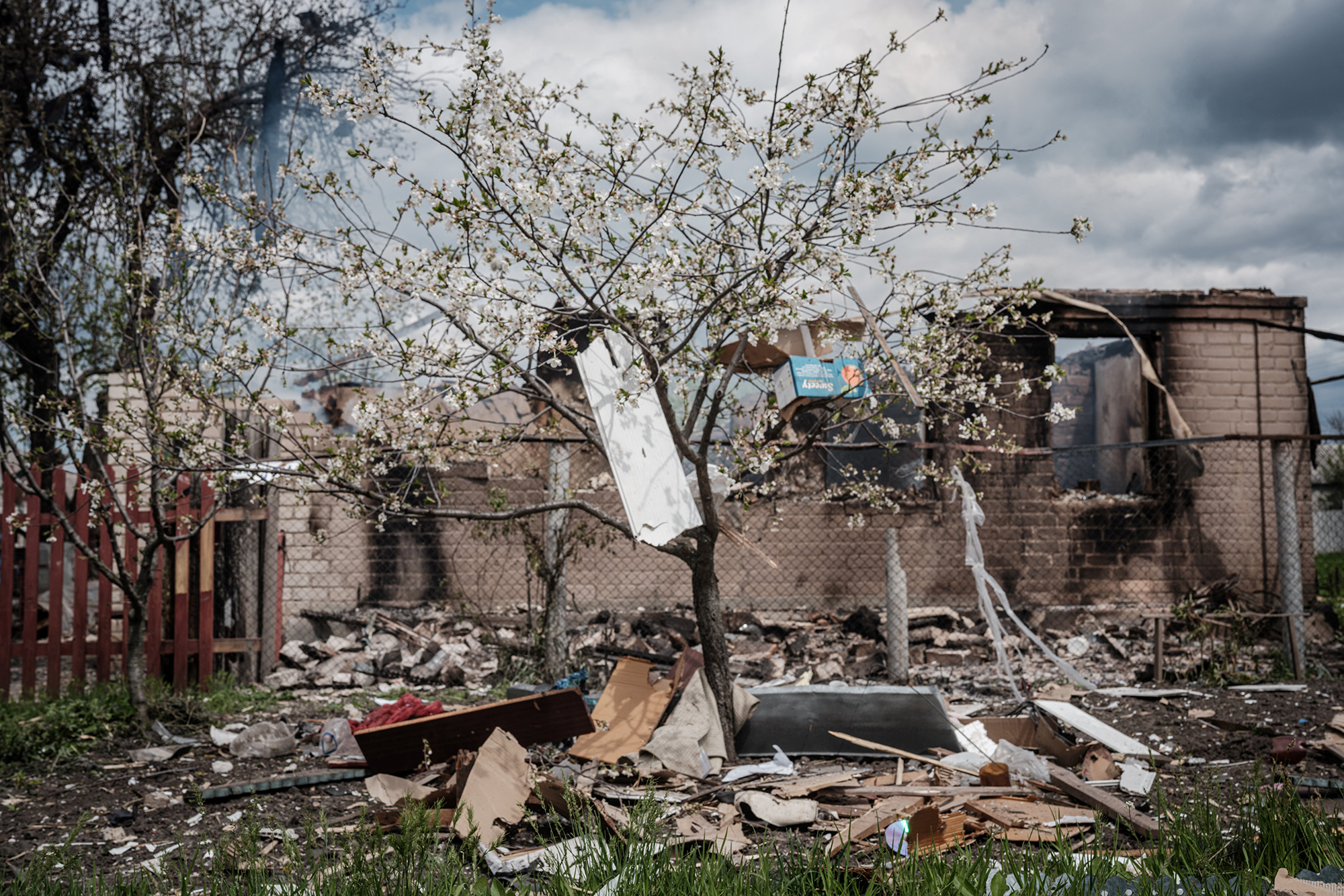 A damaged home is seen after shelling in Lyman, Ukraine on April 28.
