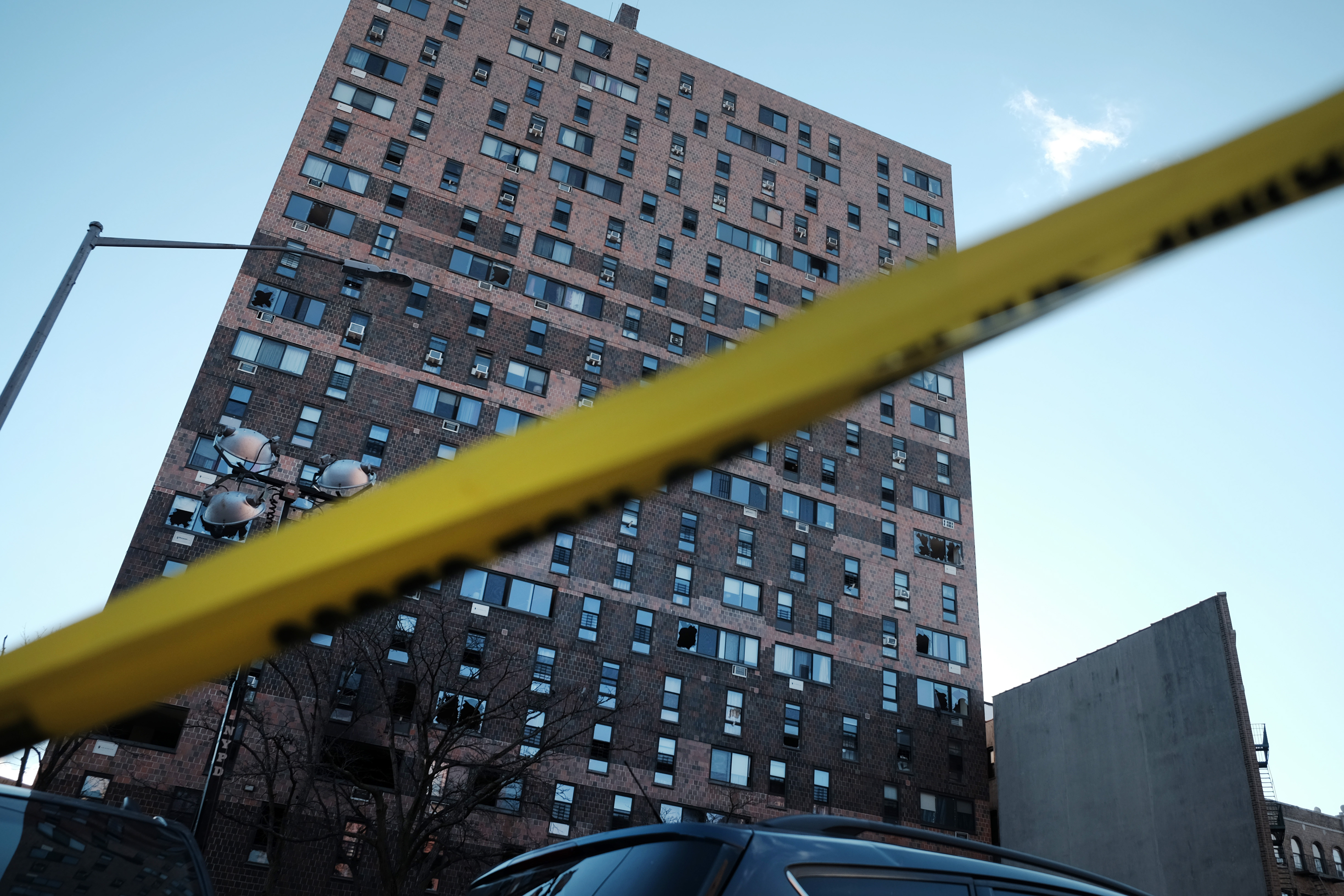 The Bronx apartment building a day after a deadly fire swept through the complex on Sunday. 