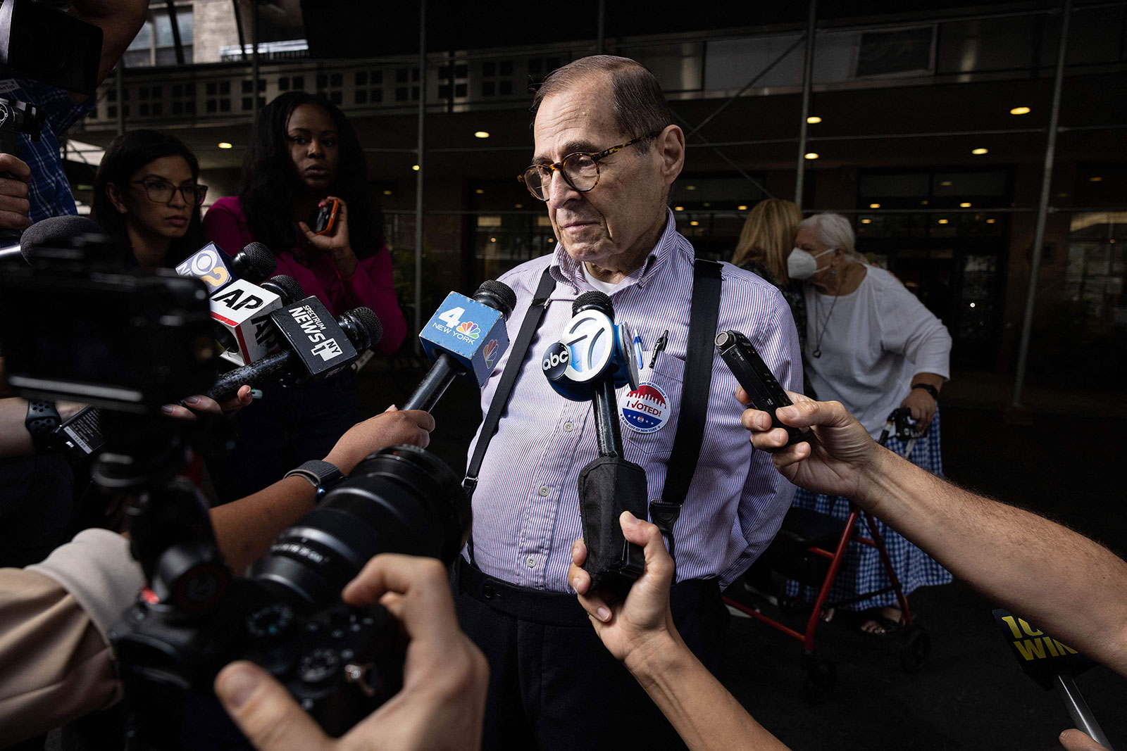 Rep. Jerry Nadler speaks to reporters after voting in New York on Tuesday.