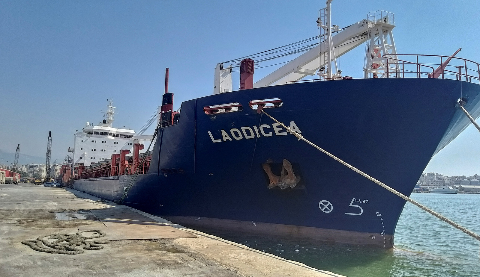 The ship Laodicea docked at the port of Tripoli in northern Lebanon, on July 29.