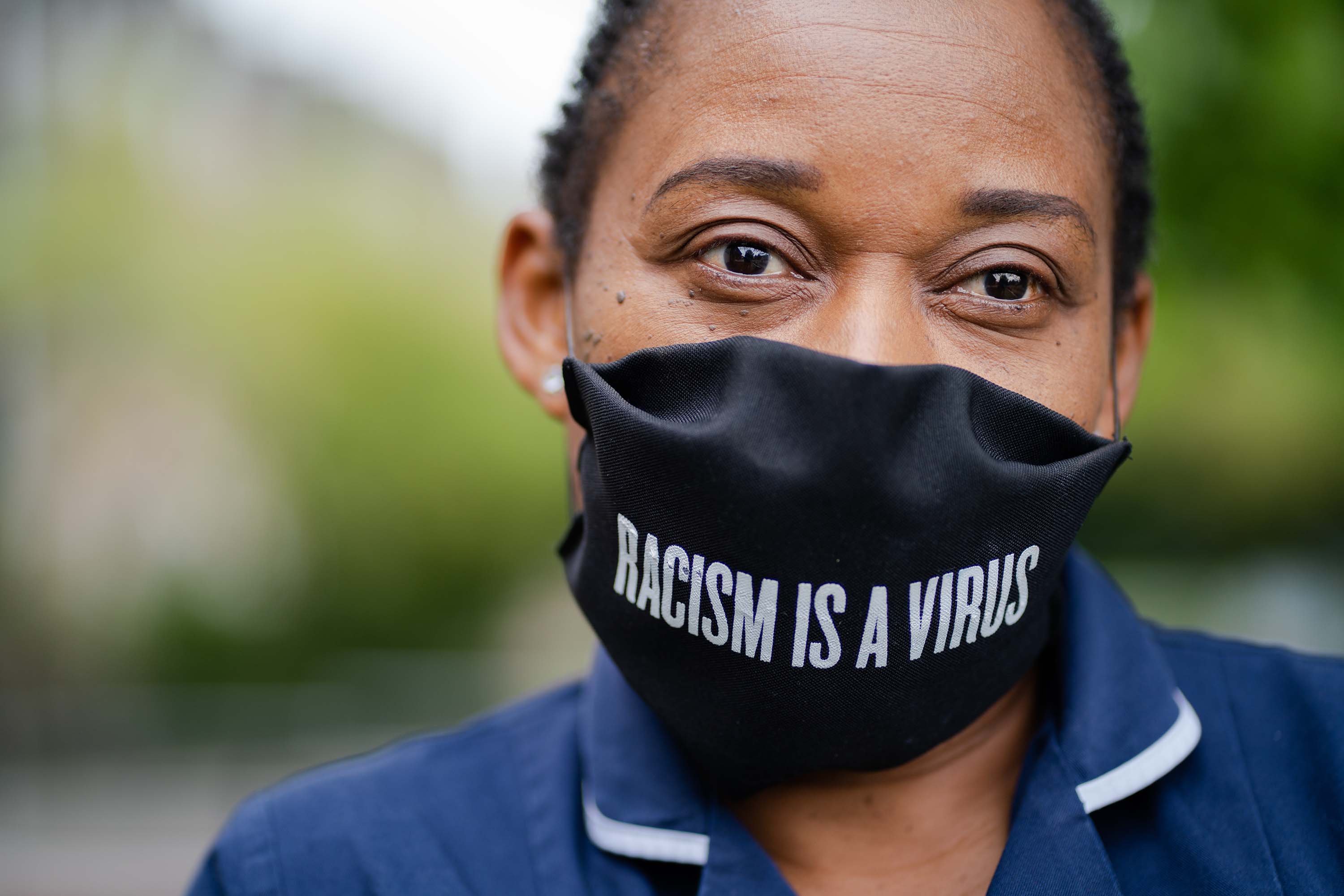 Nurse Efe Obiakor photographed on July 7, in Harrow, London.