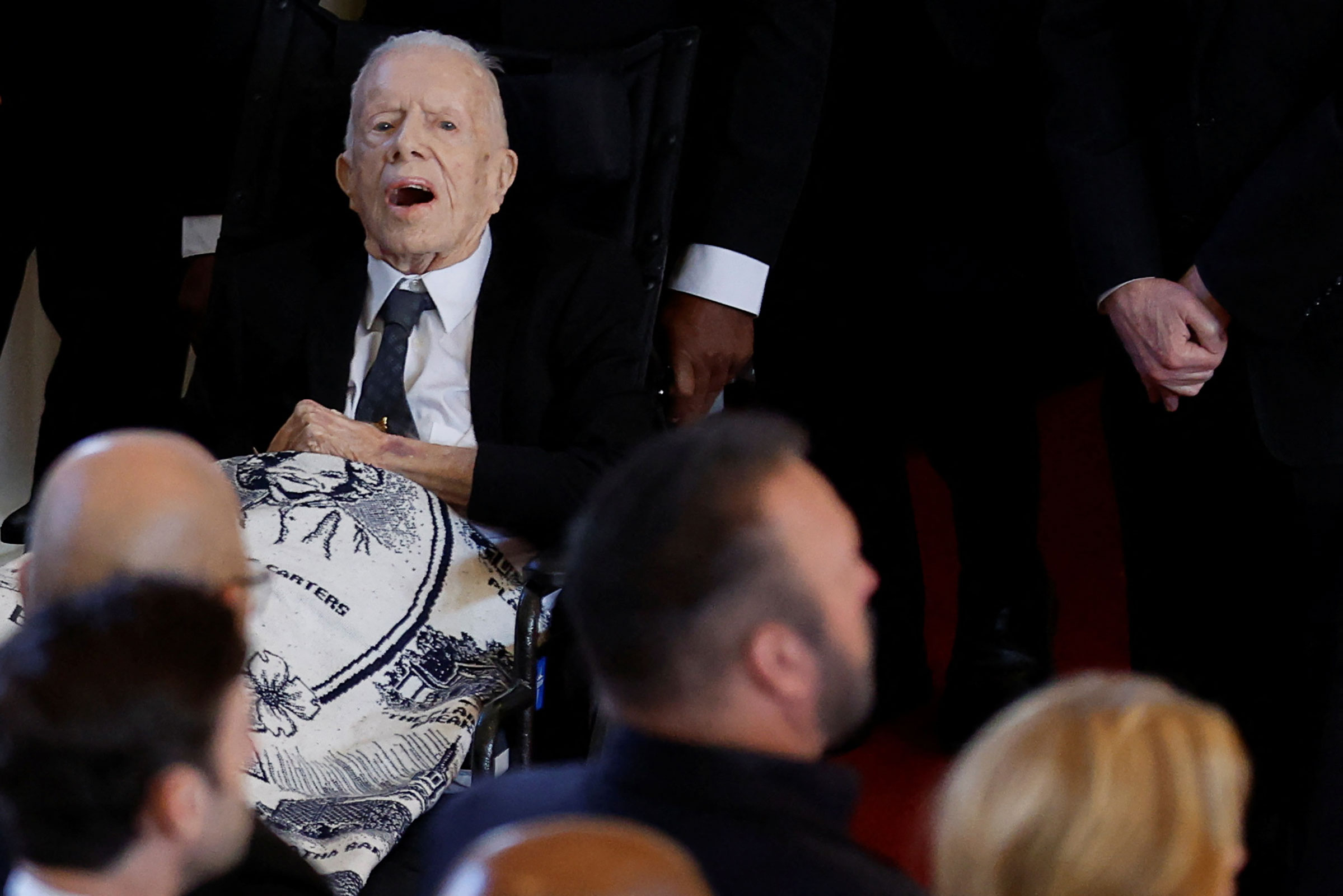 Former President Jimmy Carter attends a tribute service for his wife former first lady Rosalynn Carter, at Glenn Memorial Church in Atlanta, on Tuesday.