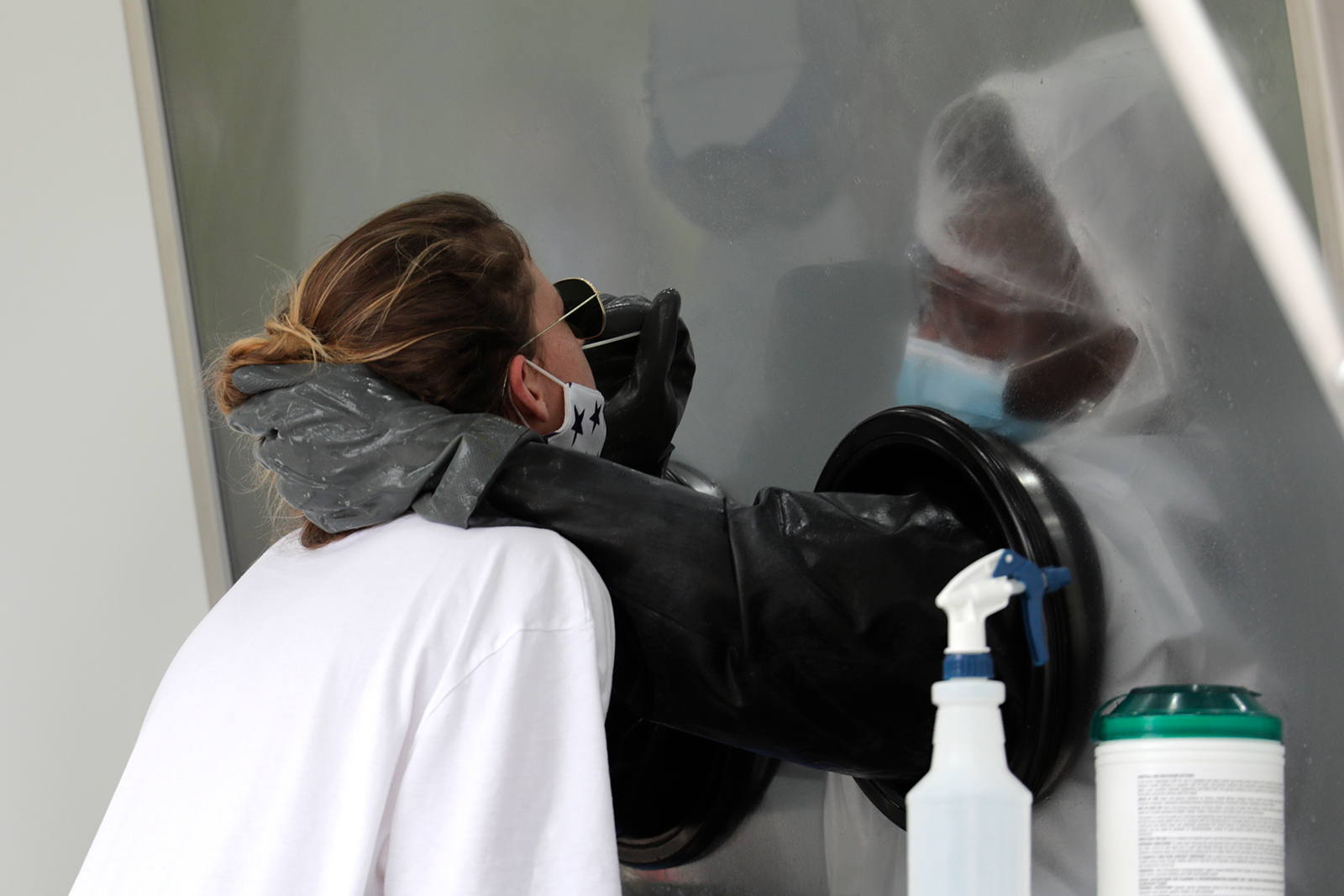 A health care worker administers a Covid-19 test at a walk-up testing site in Miami Beach, Florida, on July 17.