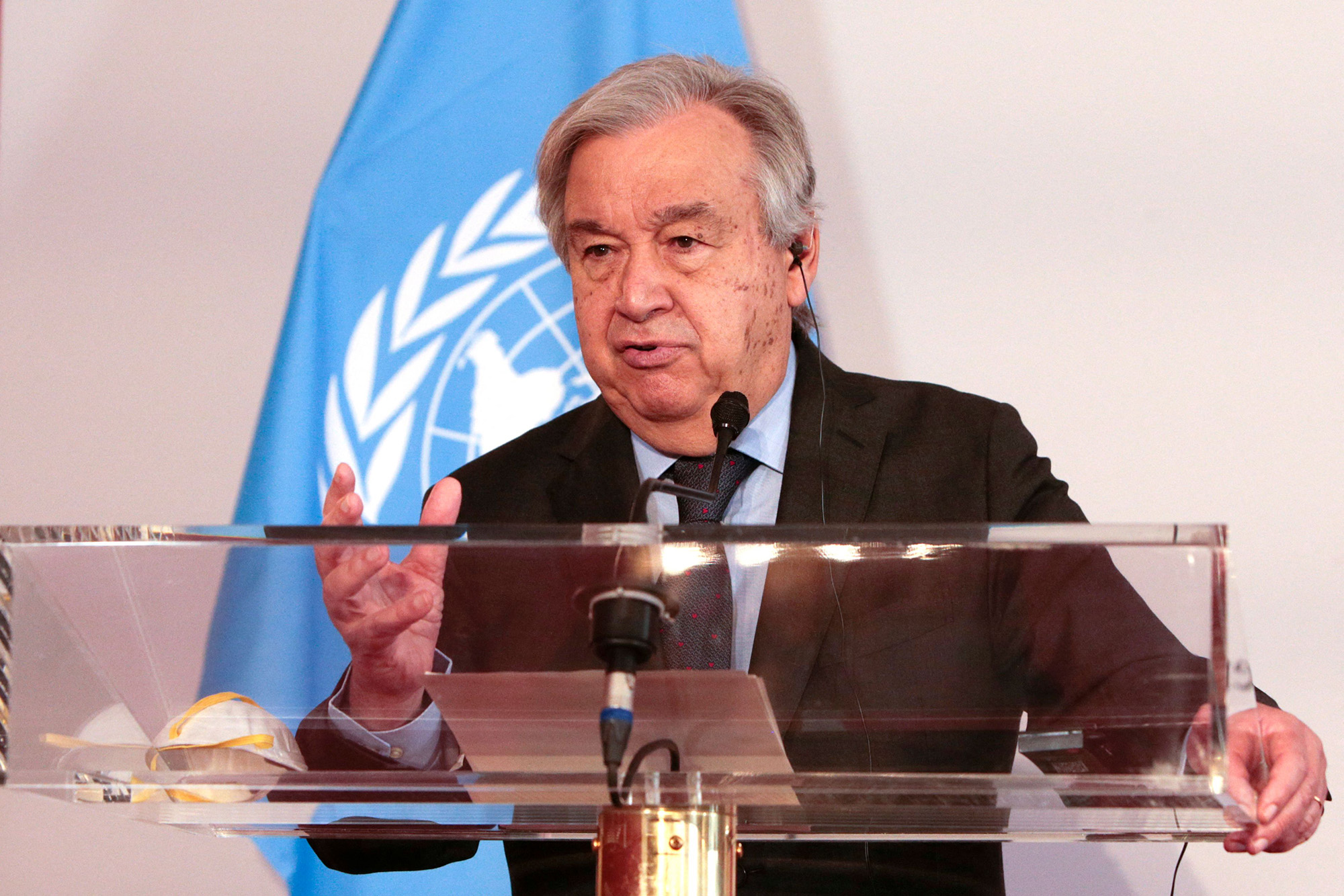 United Nations Secretary-General Antonio Guterres and the Austrian President give a joint press conference in Vienna, Austria, on May 11.