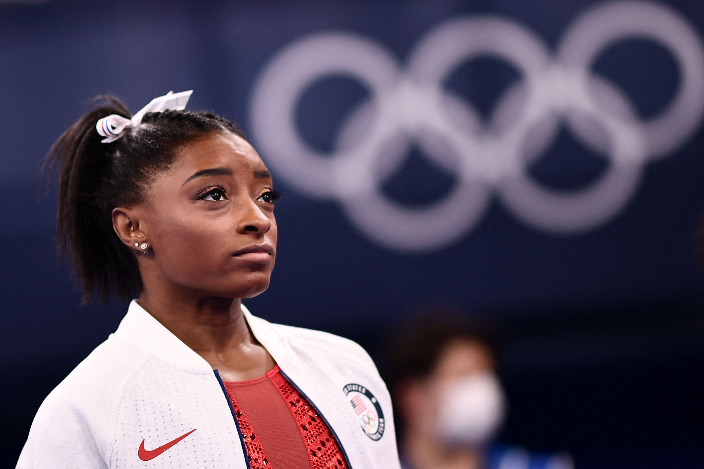 American gymnast Simone Biles looks on during the team final on July 27.