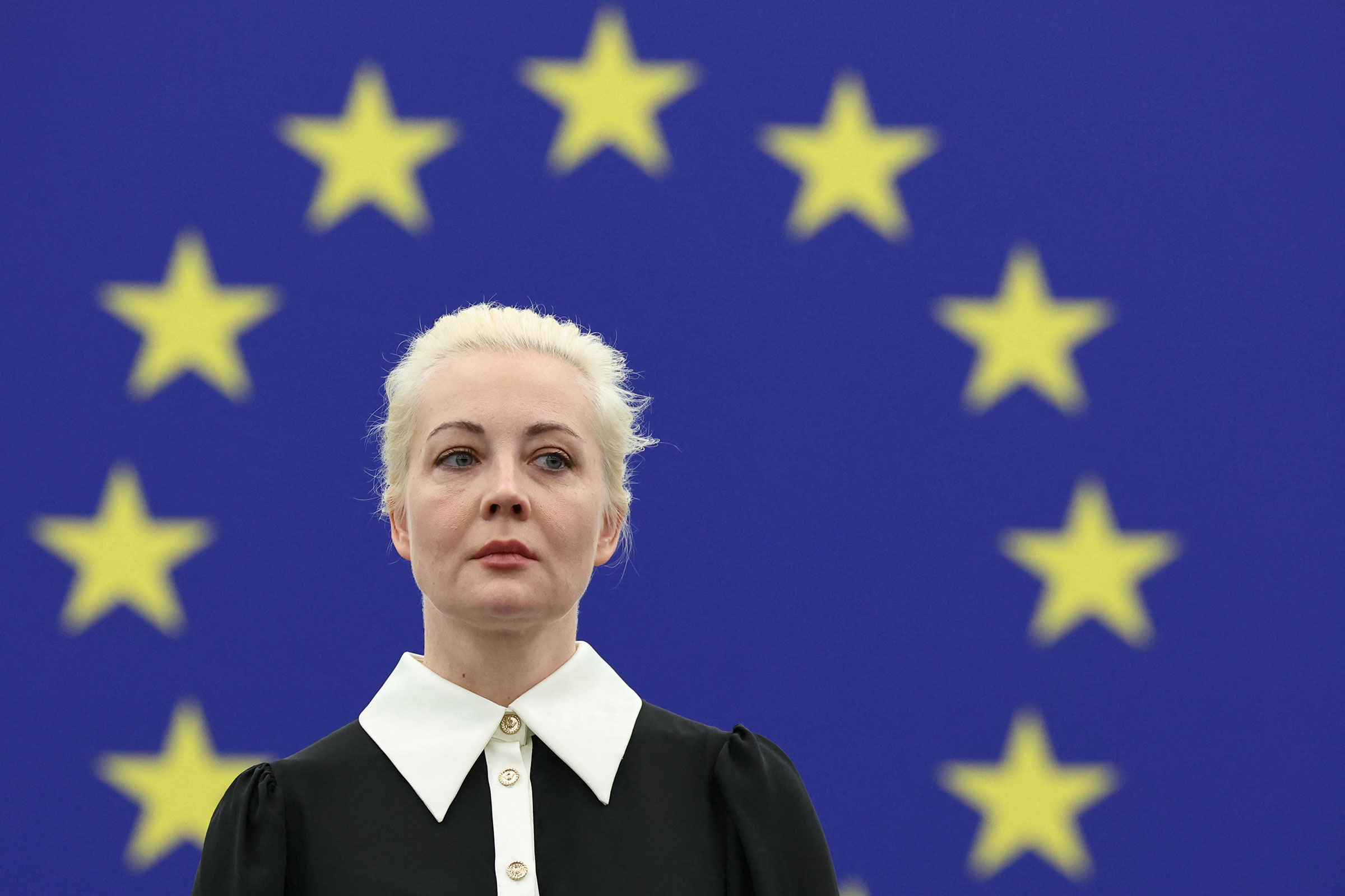 Yulia Navalnaya, widow of Kremlin opposition figure Alexey Navalny, stands after addressing the European Parliament in Strasbourg, eastern France, on February 28. 