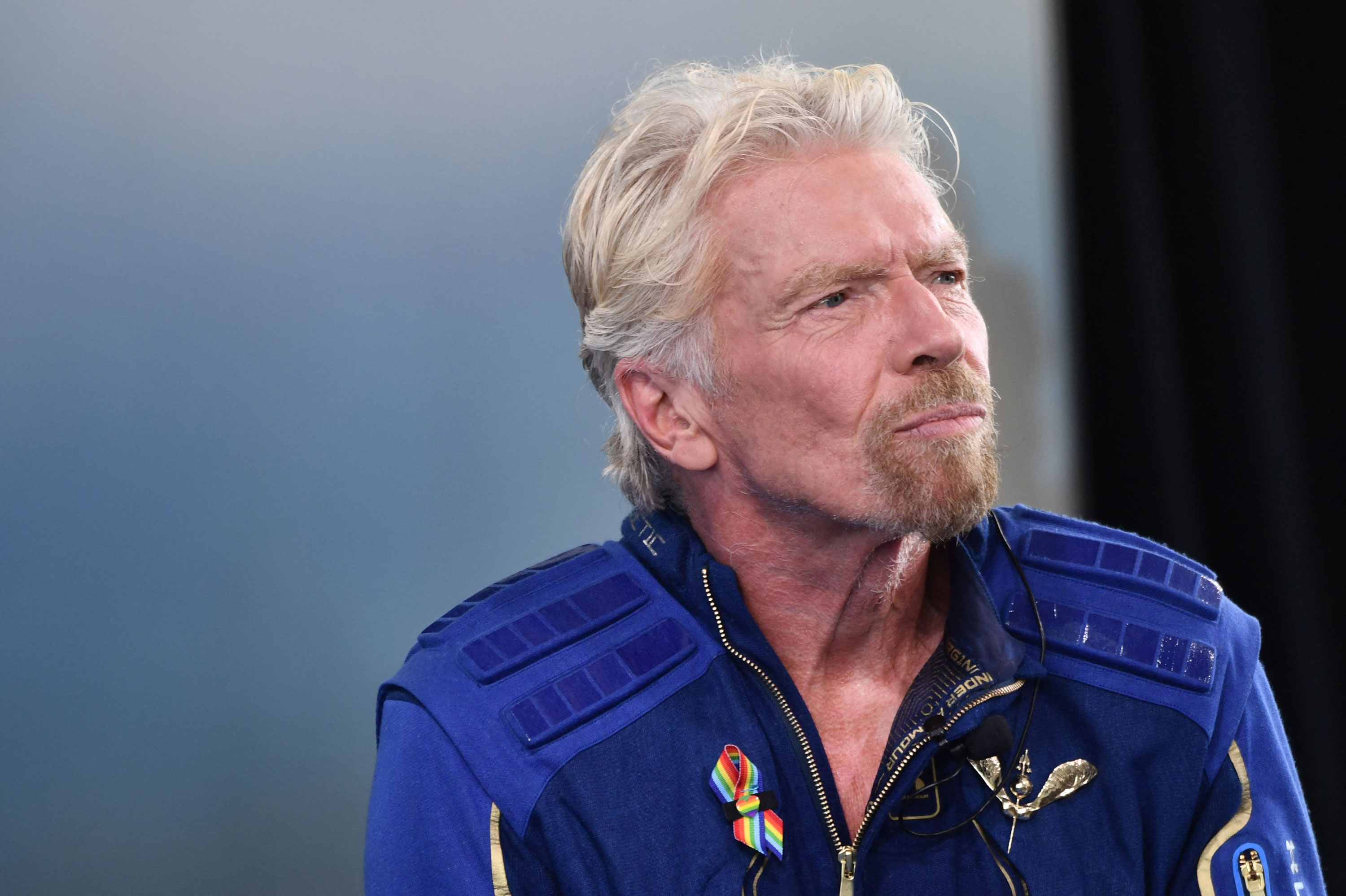 Richard Branson speaks after he flew into space aboard a Virgin Galactic vessel in New Mexico on July 11, 2021.