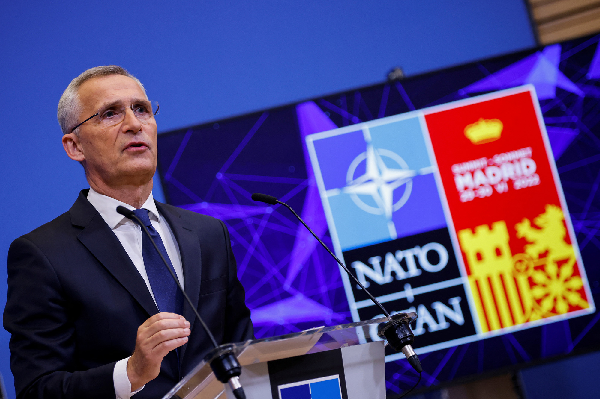 NATO Secretary General Jens Stoltenberg speaks during a news conference at the Alliance's headquarters in Brussels, Belgium, on June 27.