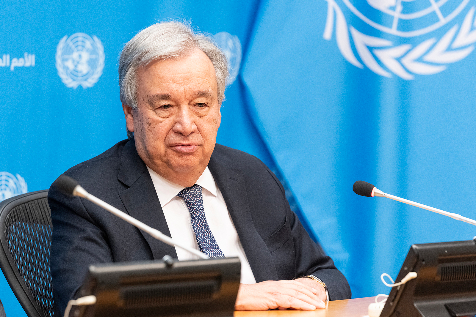 Antonio Guterres speaks during joint press briefing at the United Nations Headquarters in New York on November 28.